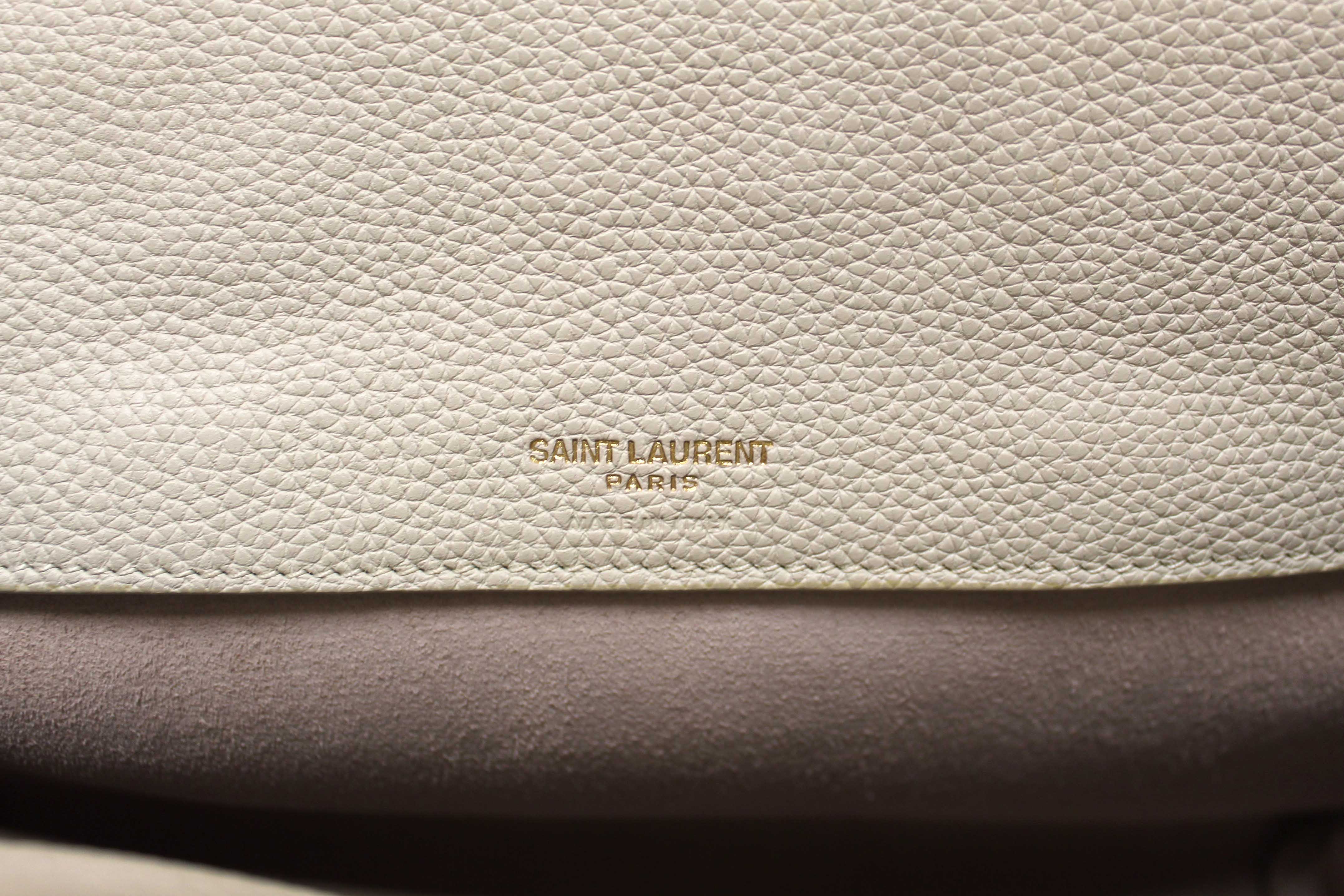 Authentic Yves Saint Laurent YSL White Leather Baby Sac De Jour Tote Handbag