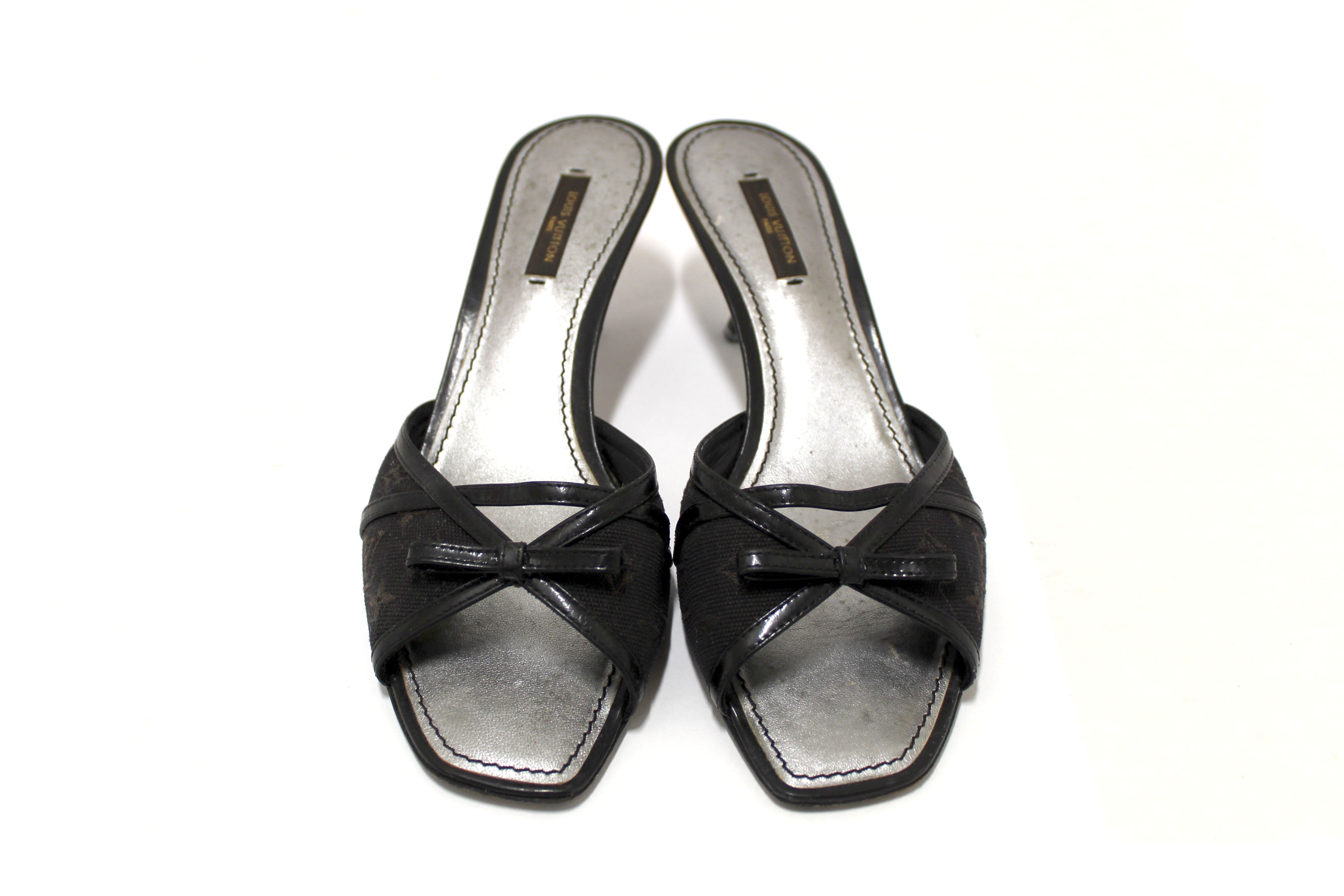 Authentic Louis Vuitton Black Mini Lin Slide on Heels Size 37.5