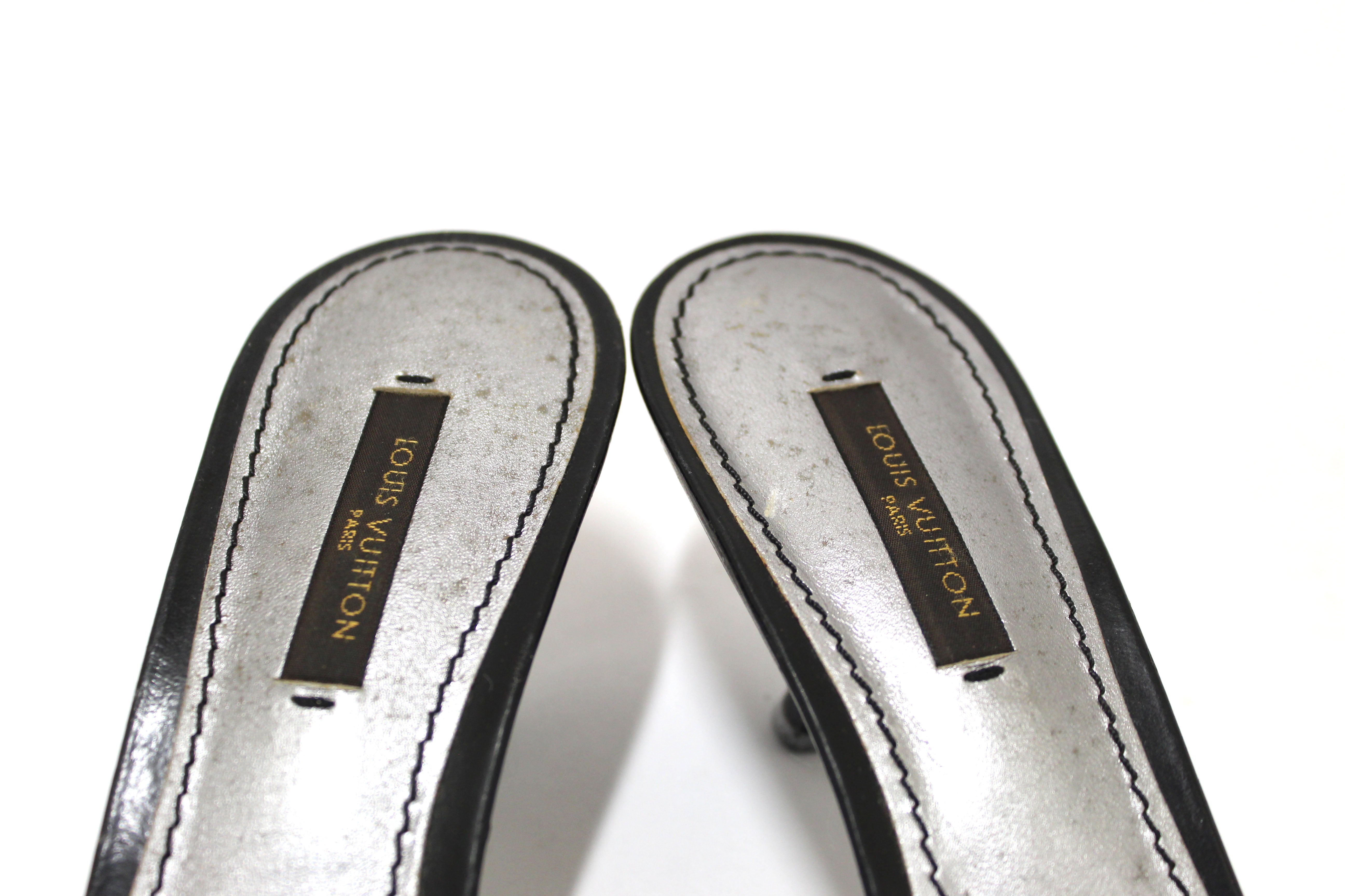 Authentic Louis Vuitton Black Mini Lin Slide on Heels Size 37.5