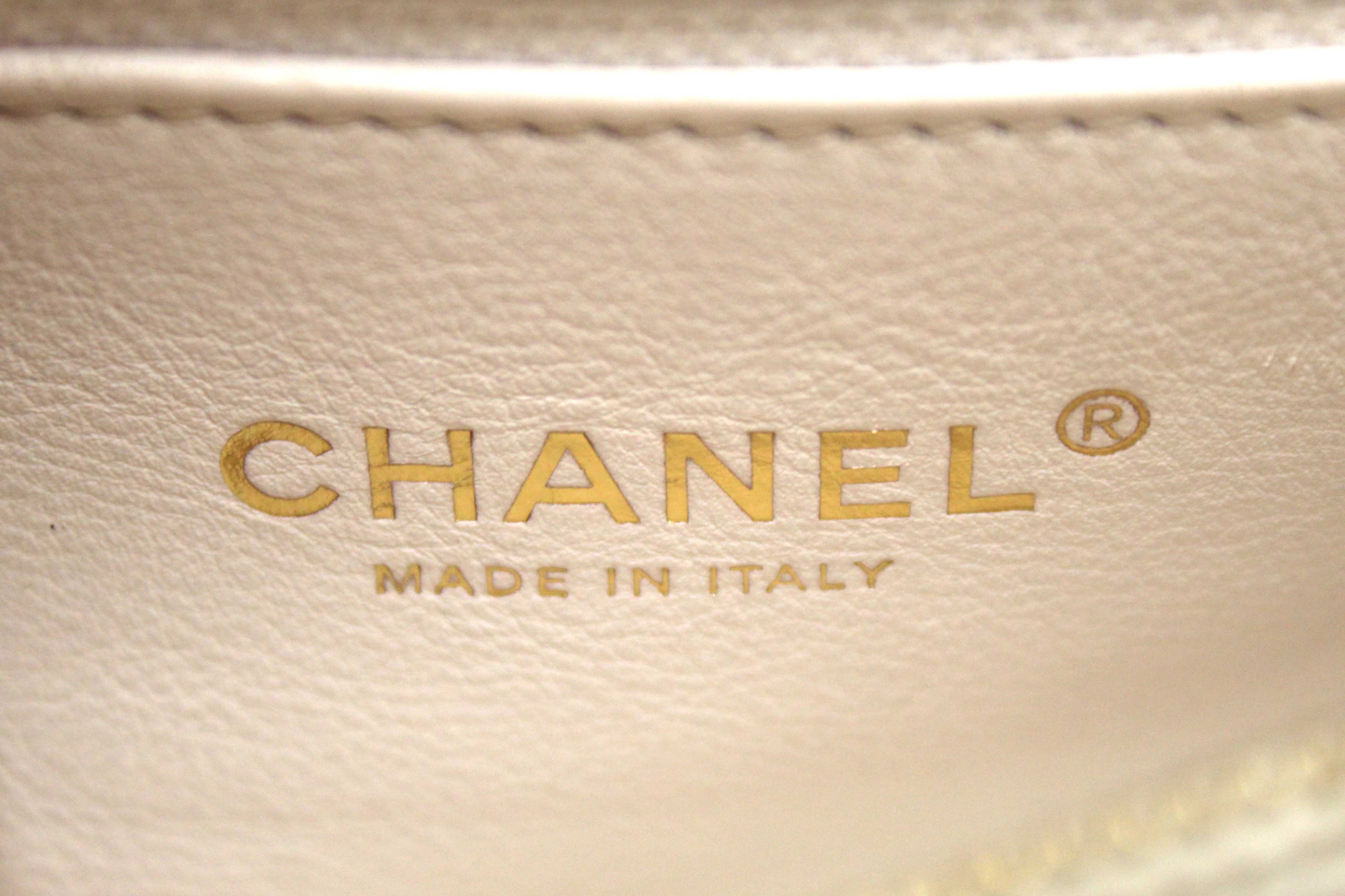 Authentic Chanel Beige and White Quilted Caviar Leather Large CoCo Handle Flap Bag