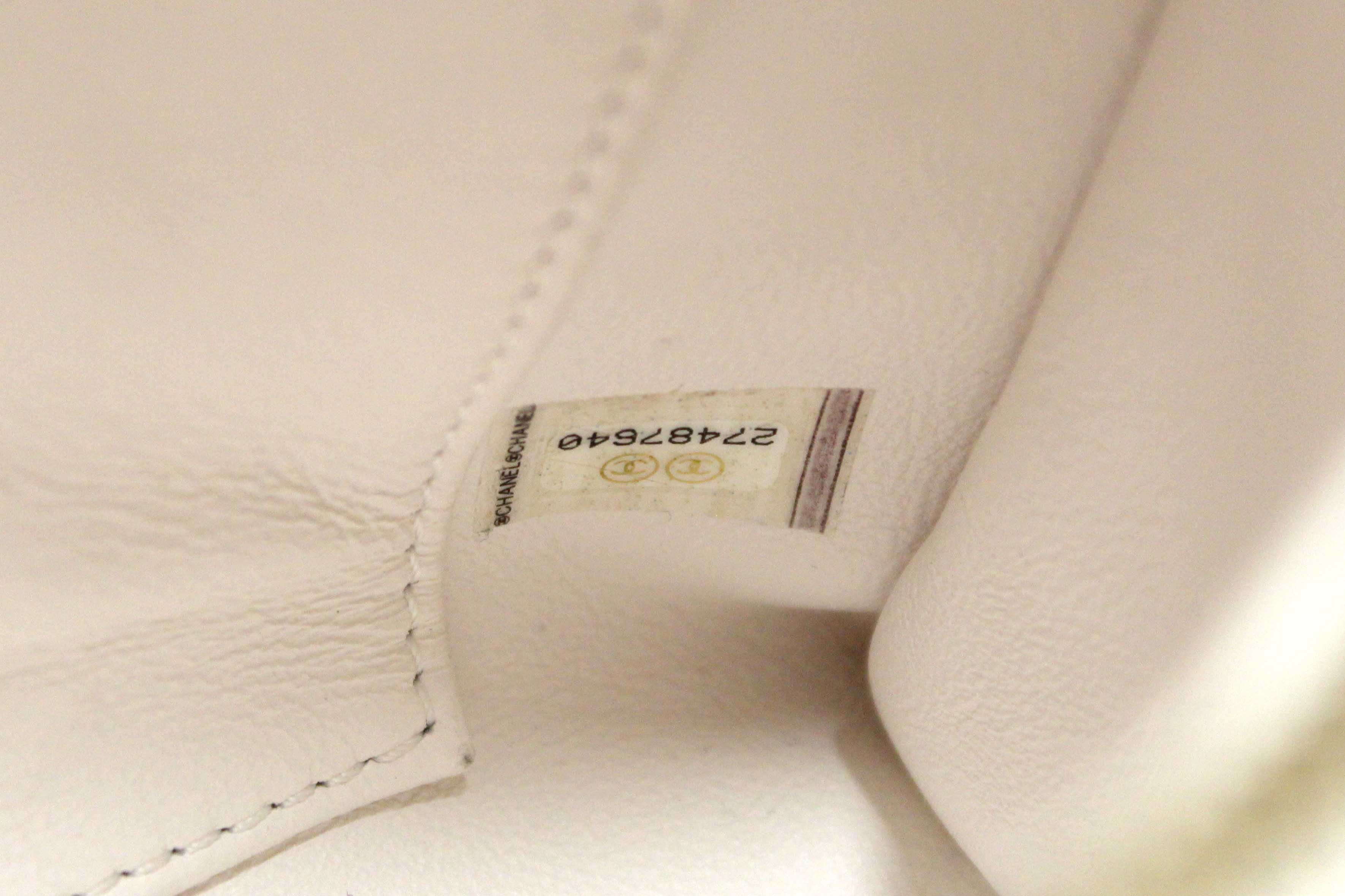 Authentic Chanel Beige and White Quilted Caviar Leather Large CoCo Handle Flap Bag