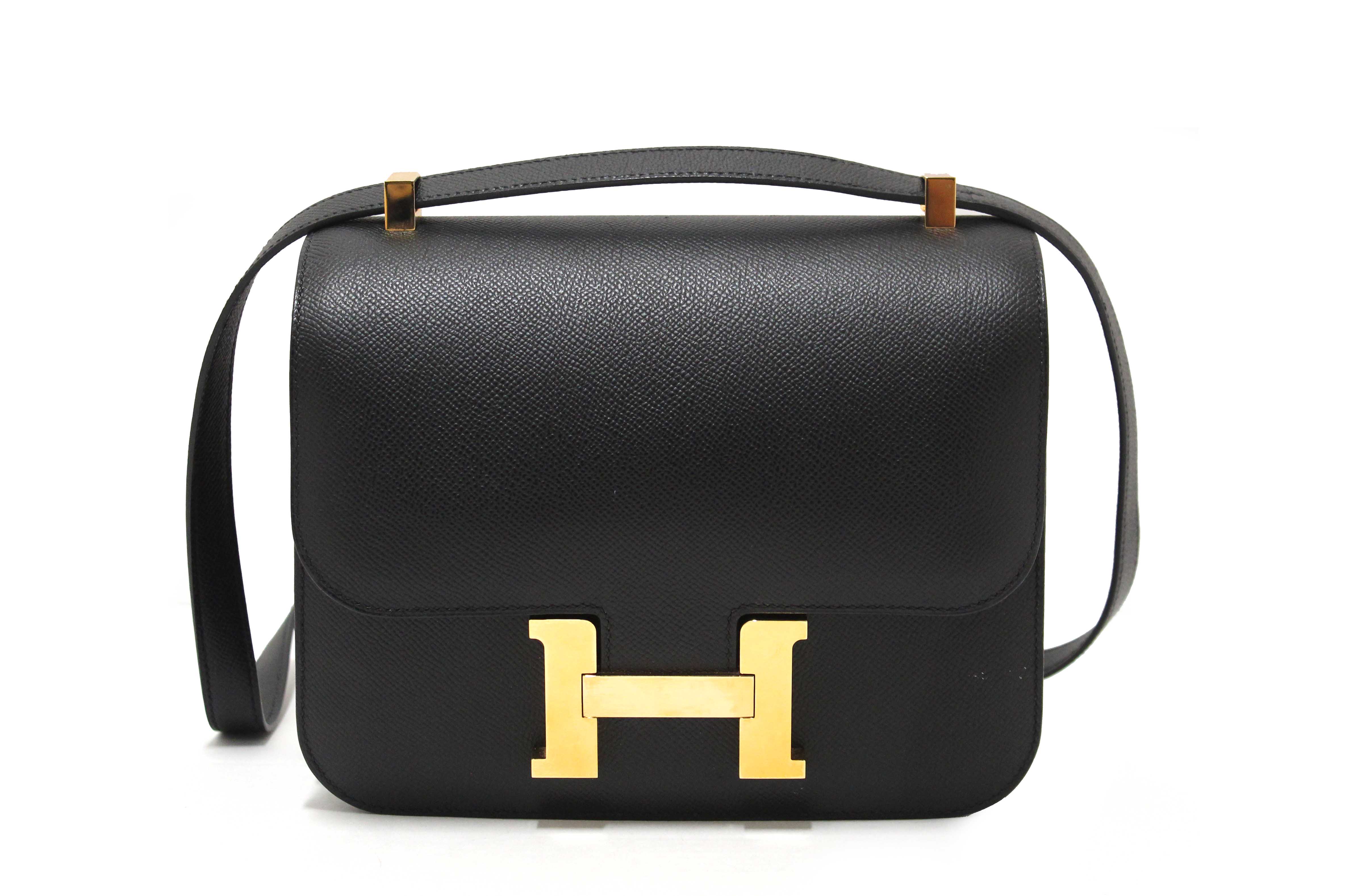 Authentic Hermes Black Epsom Leather Constance 24 Shoulder Bag