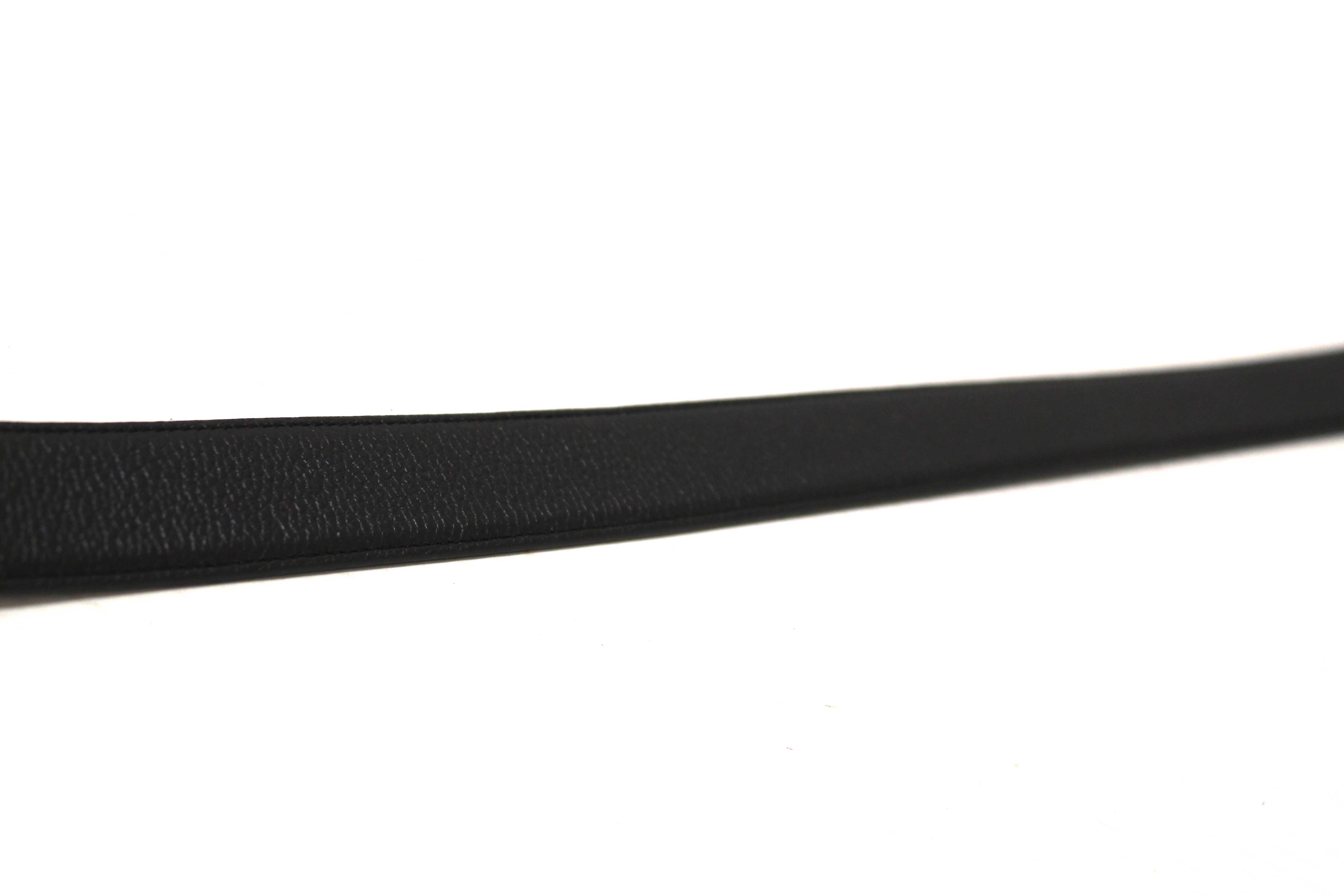 Authentic Yves Saint Laurent YSL Black Leather Cassandre Thin Box Belt 85