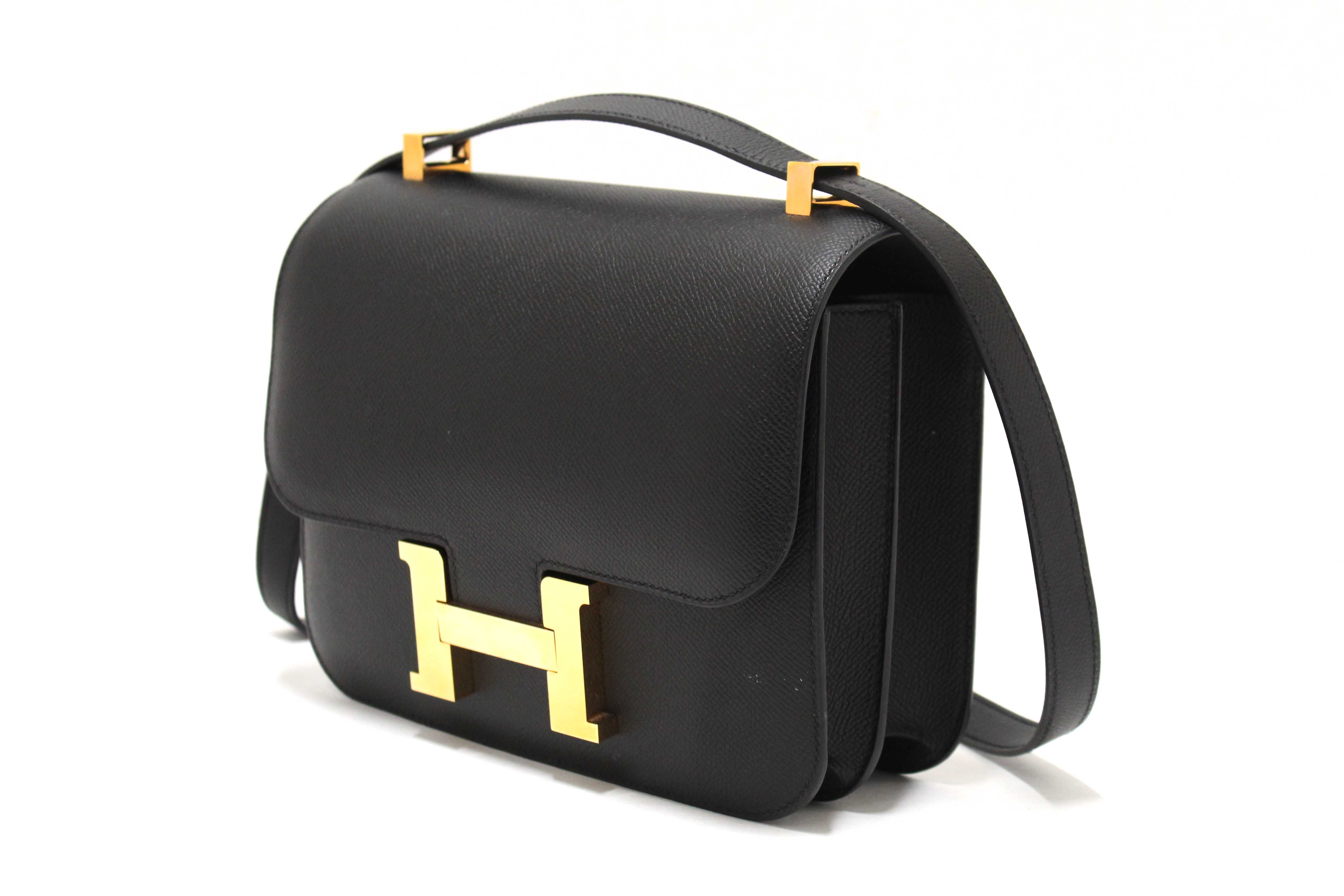 Authentic Hermes Black Epsom Leather Constance 24 Shoulder Bag