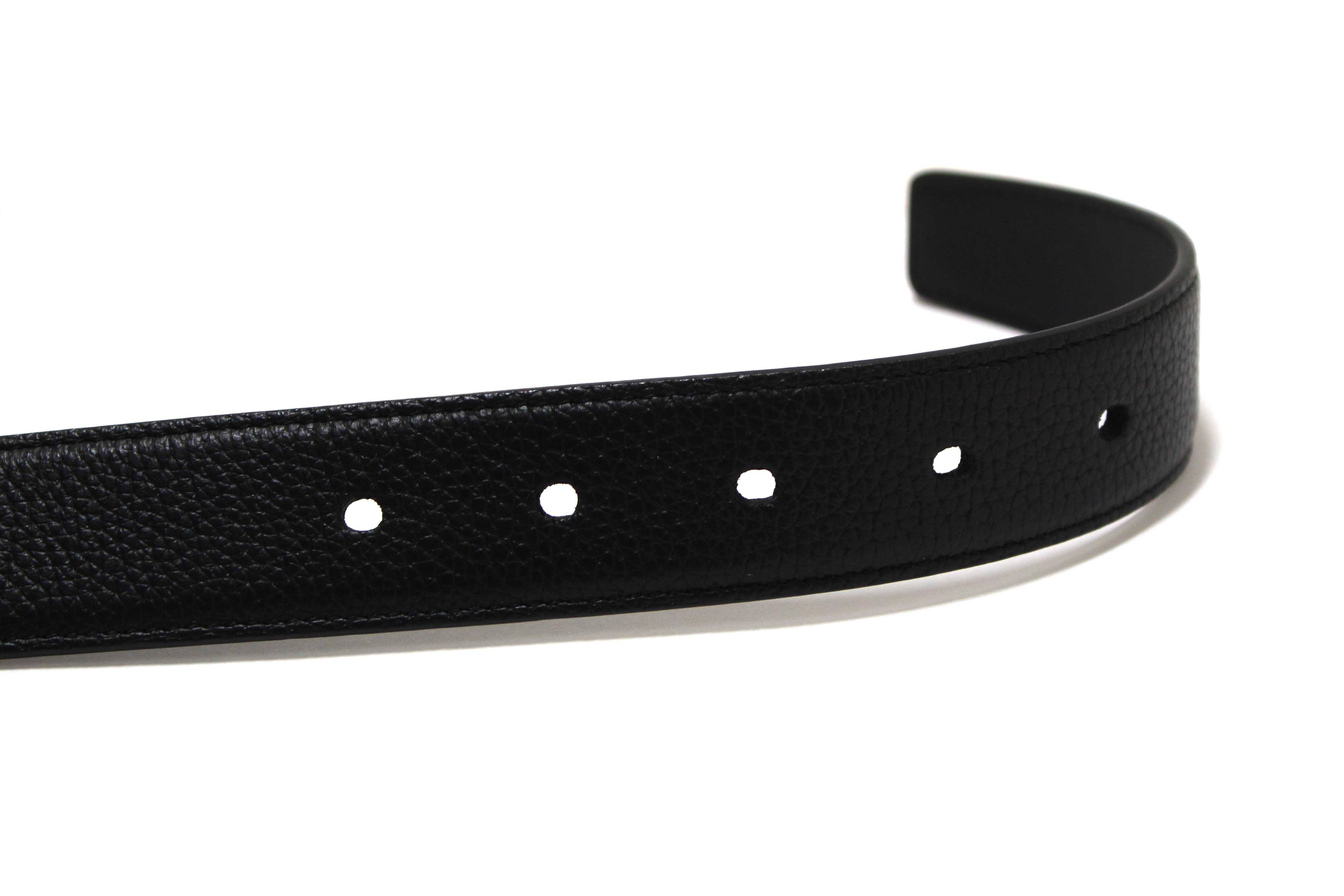 Authentic Yves Saint Laurent YSL Black Leather Cassandre Thin Box Belt 85