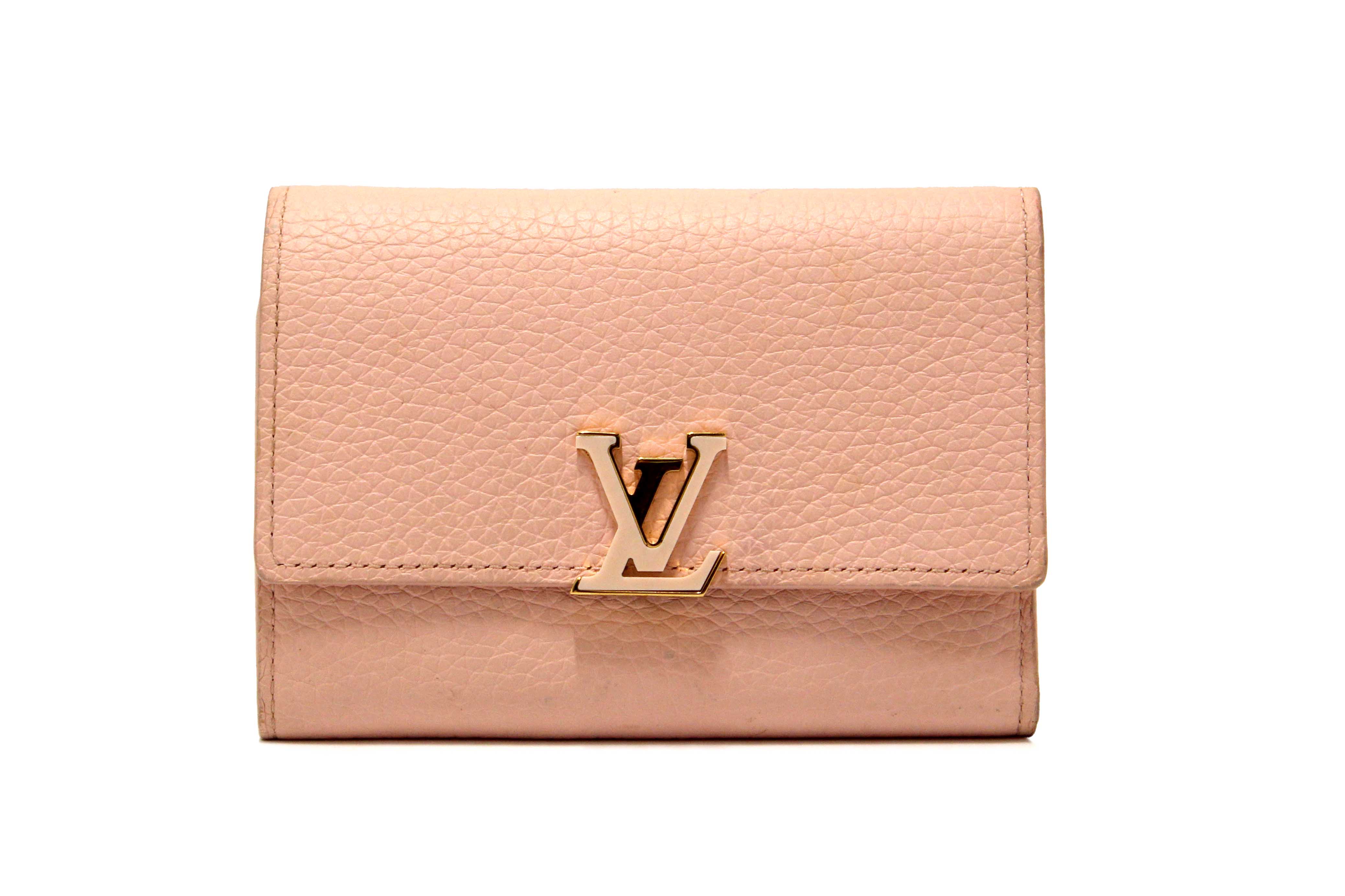Authentic Louis Vuitton Pink Jasmin Taurillon Leather Capucines Compact Wallet