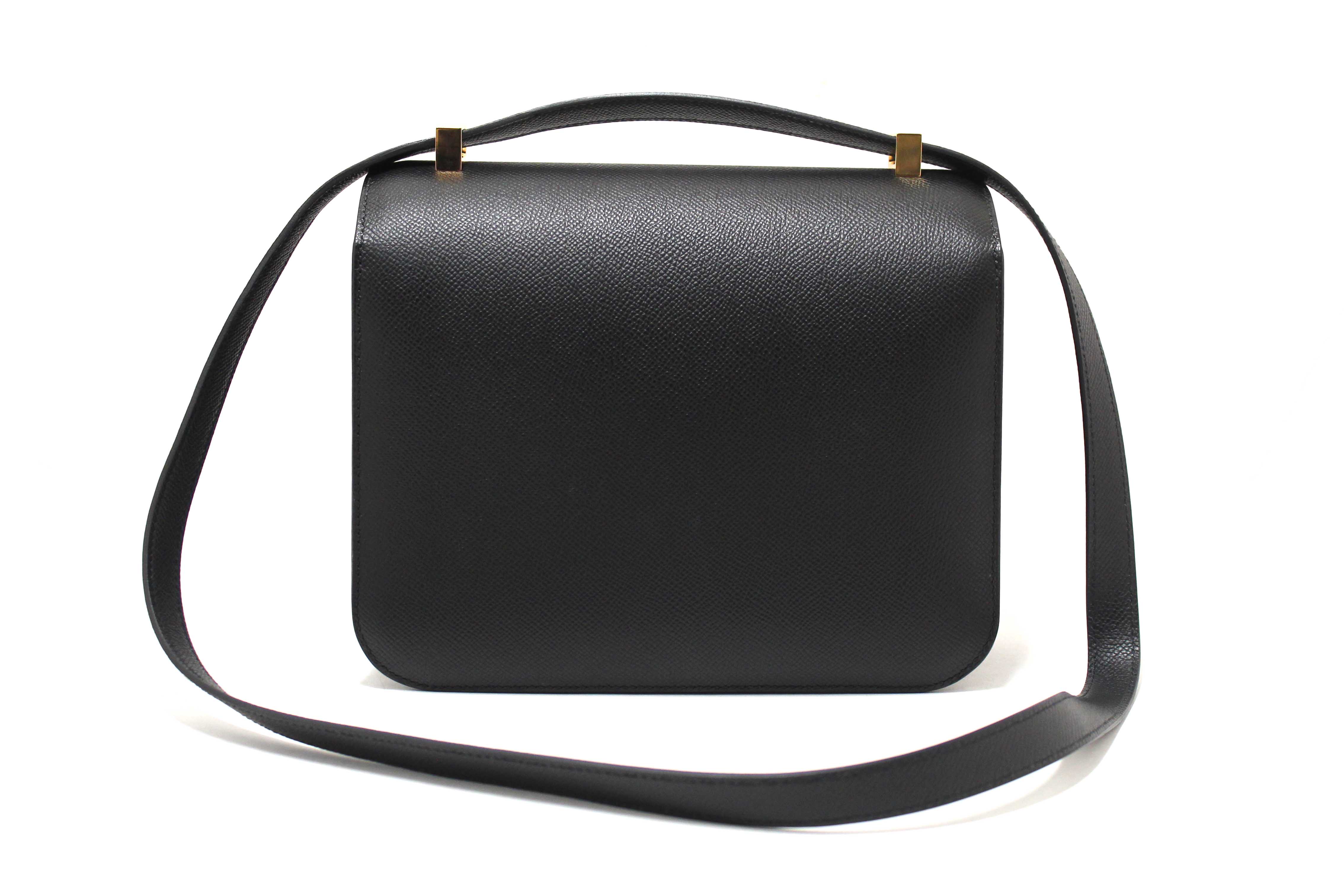 Authentic Hermes Black Epsom Leather Constance 24 Shoulder Bag