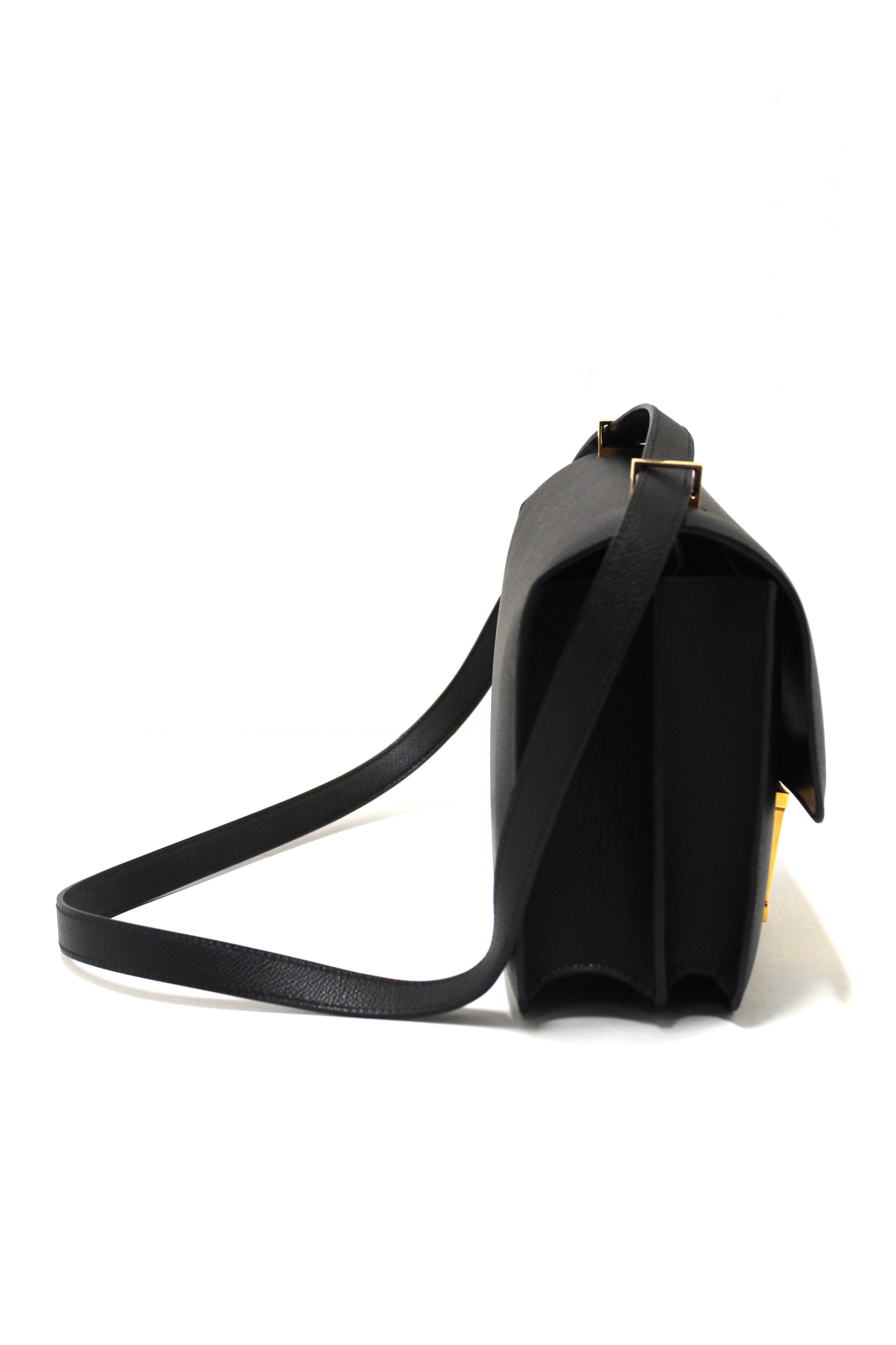 Authentic Hermes Black Epsom Leather Constance 24 Shoulder Bag