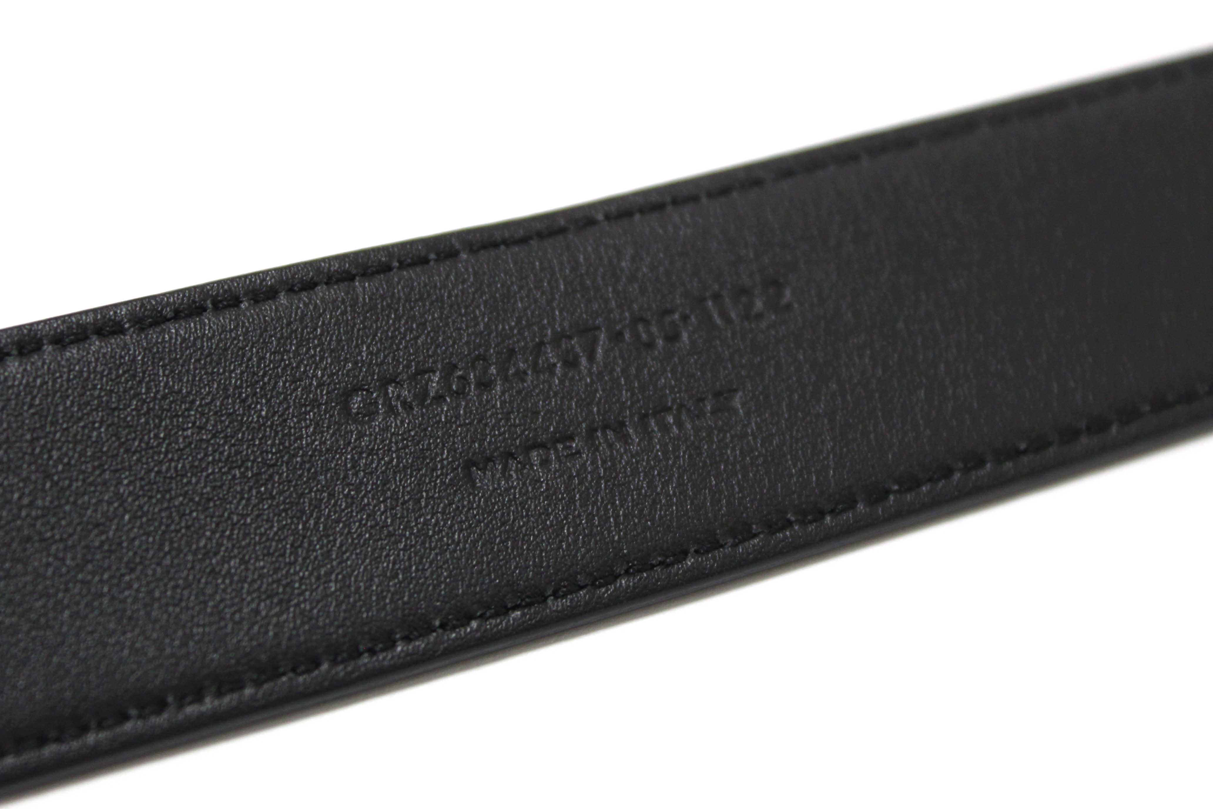 Authentic Yves Saint Laurent YSL Black Leather Cassandre Thin Box Belt 85