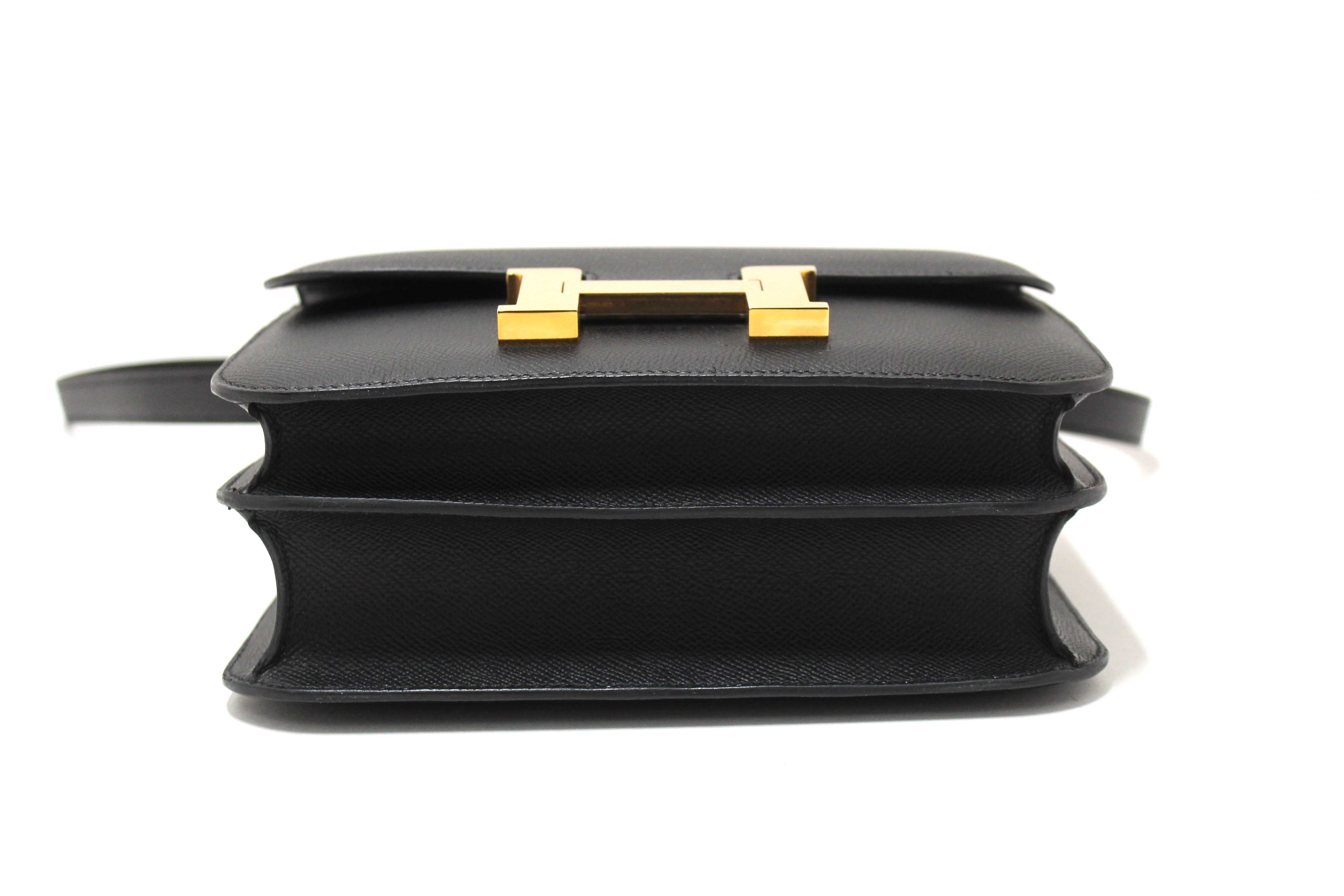 Authentic Hermes Black Epsom Leather Constance 24 Shoulder Bag