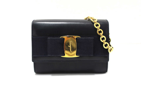 Authentic Salvatore Ferragamo Blue Leather Miss Vera Mini Bag