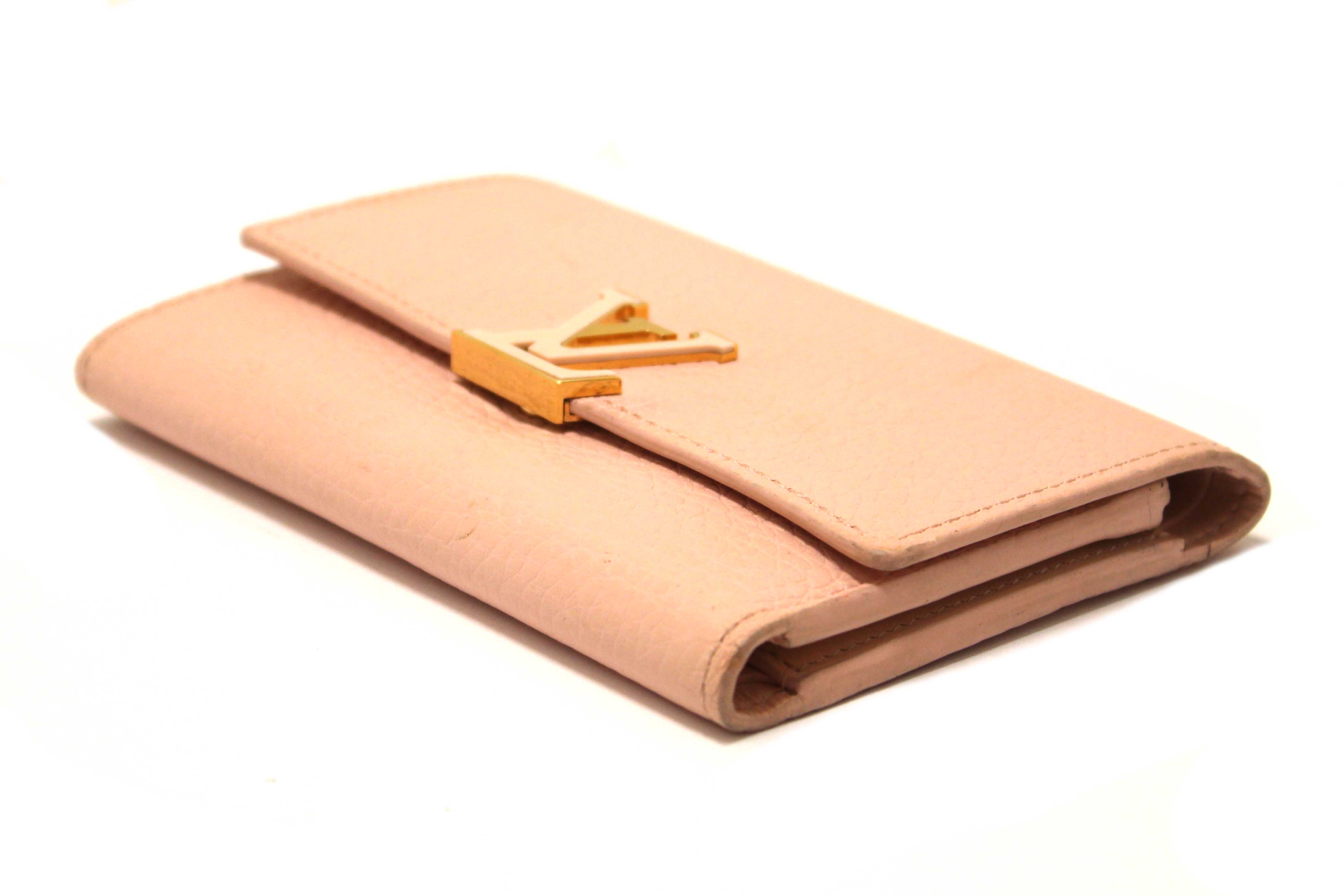 Authentic Louis Vuitton Pink Jasmin Taurillon Leather Capucines Compact Wallet