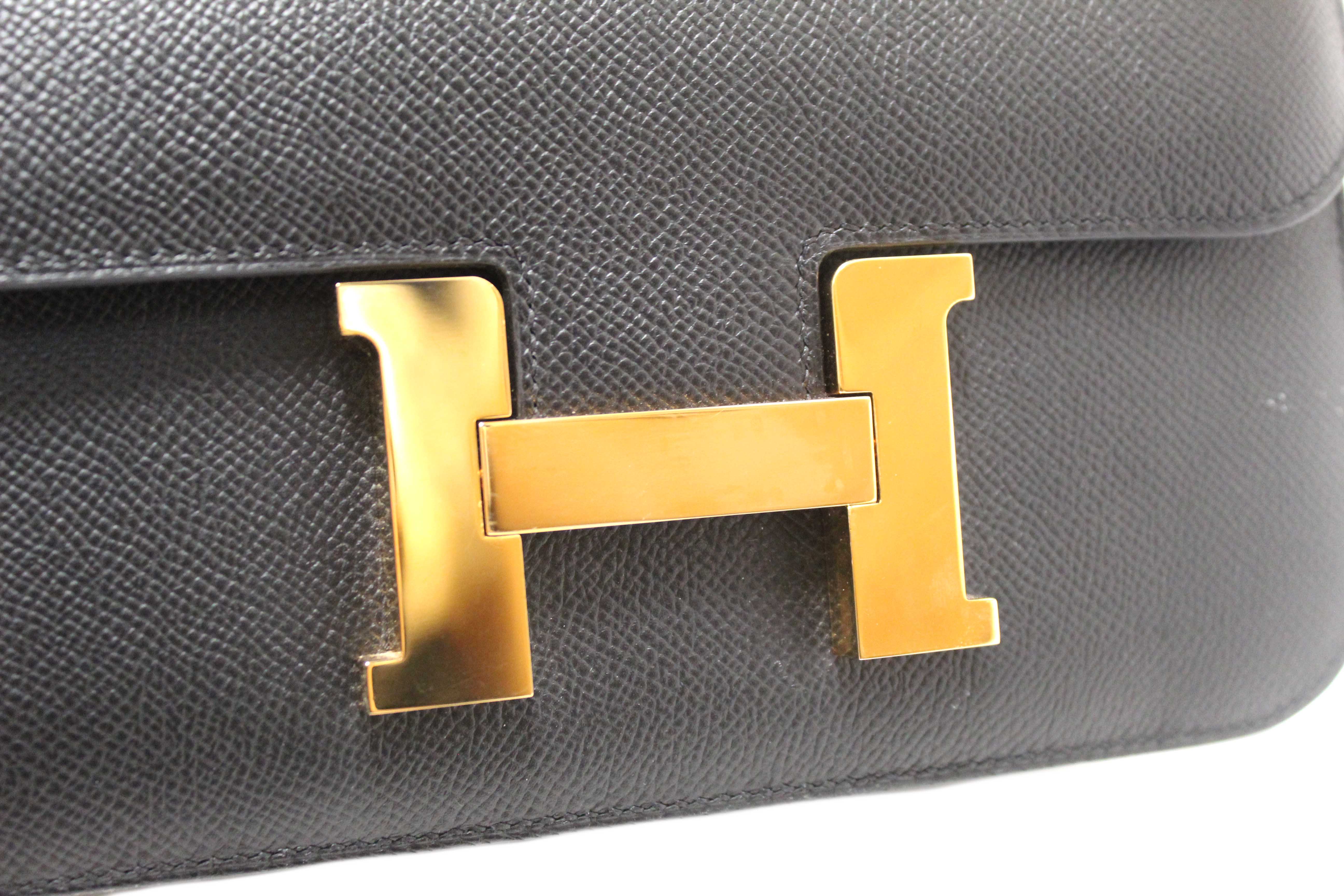 Authentic Hermes Black Epsom Leather Constance 24 Shoulder Bag