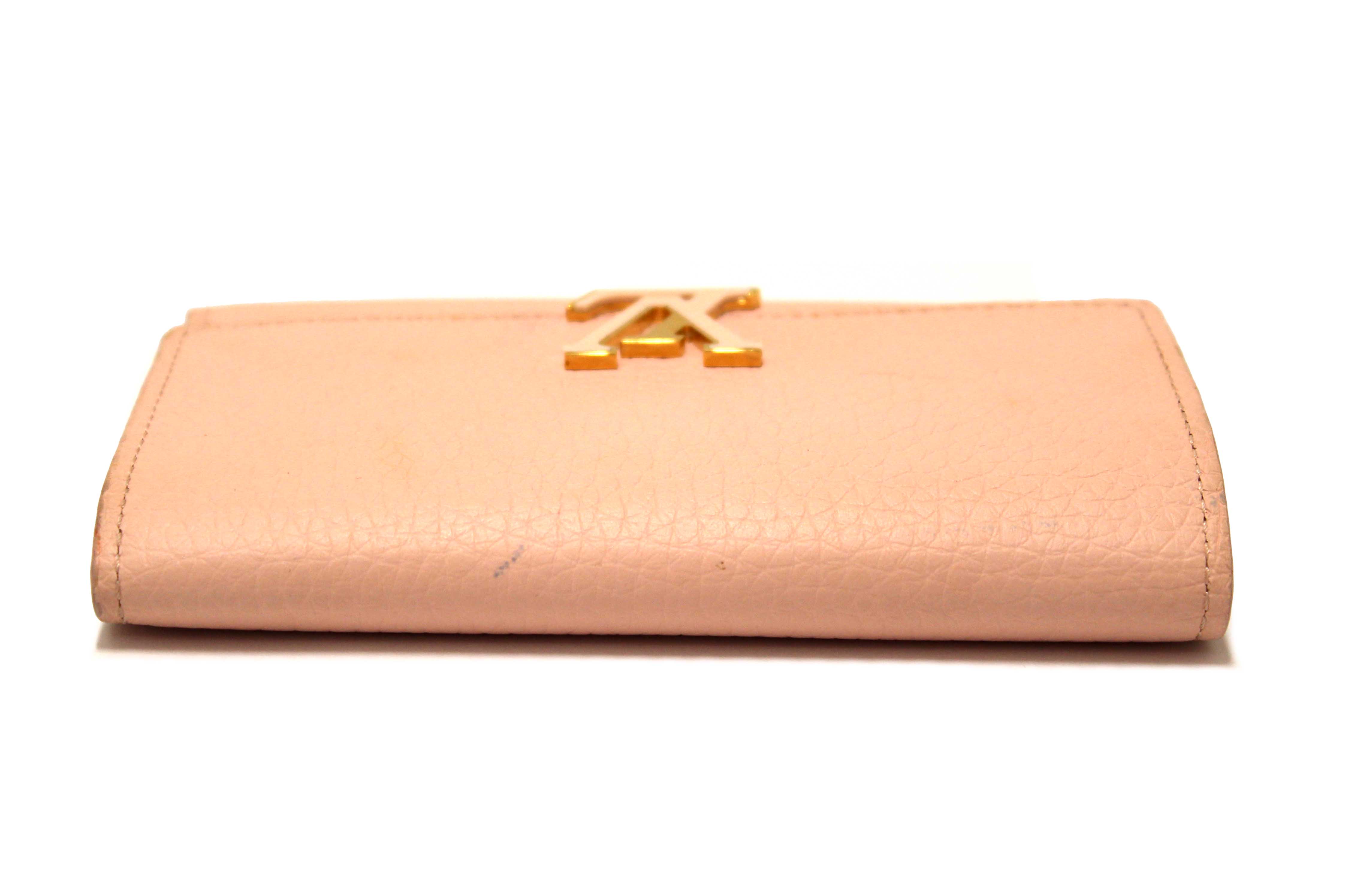 Authentic Louis Vuitton Pink Jasmin Taurillon Leather Capucines Compact Wallet