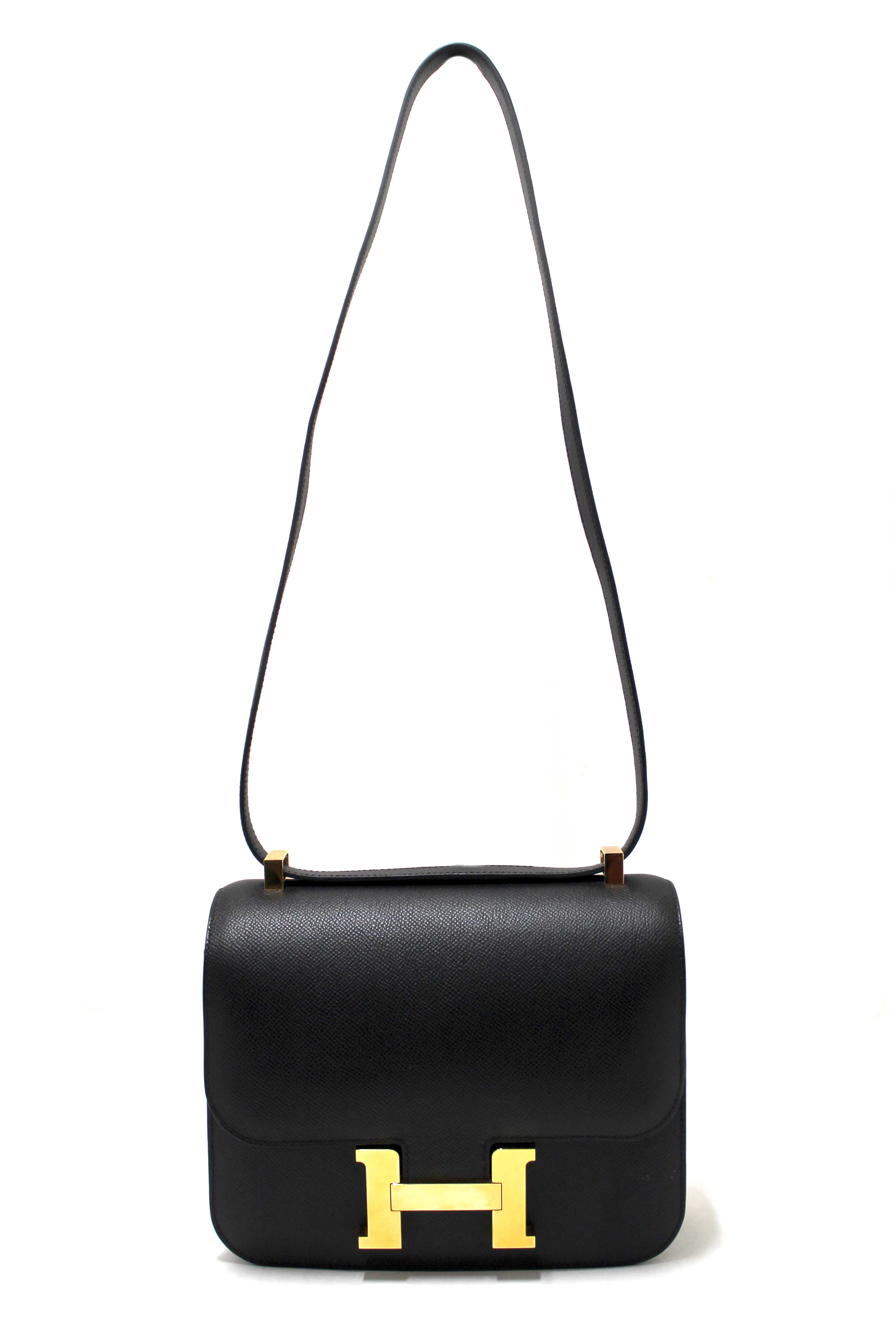 Authentic Hermes Black Epsom Leather Constance 24 Shoulder Bag