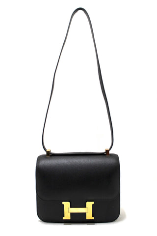 Authentic Hermes Black Epsom Leather Constance 24 Shoulder Bag