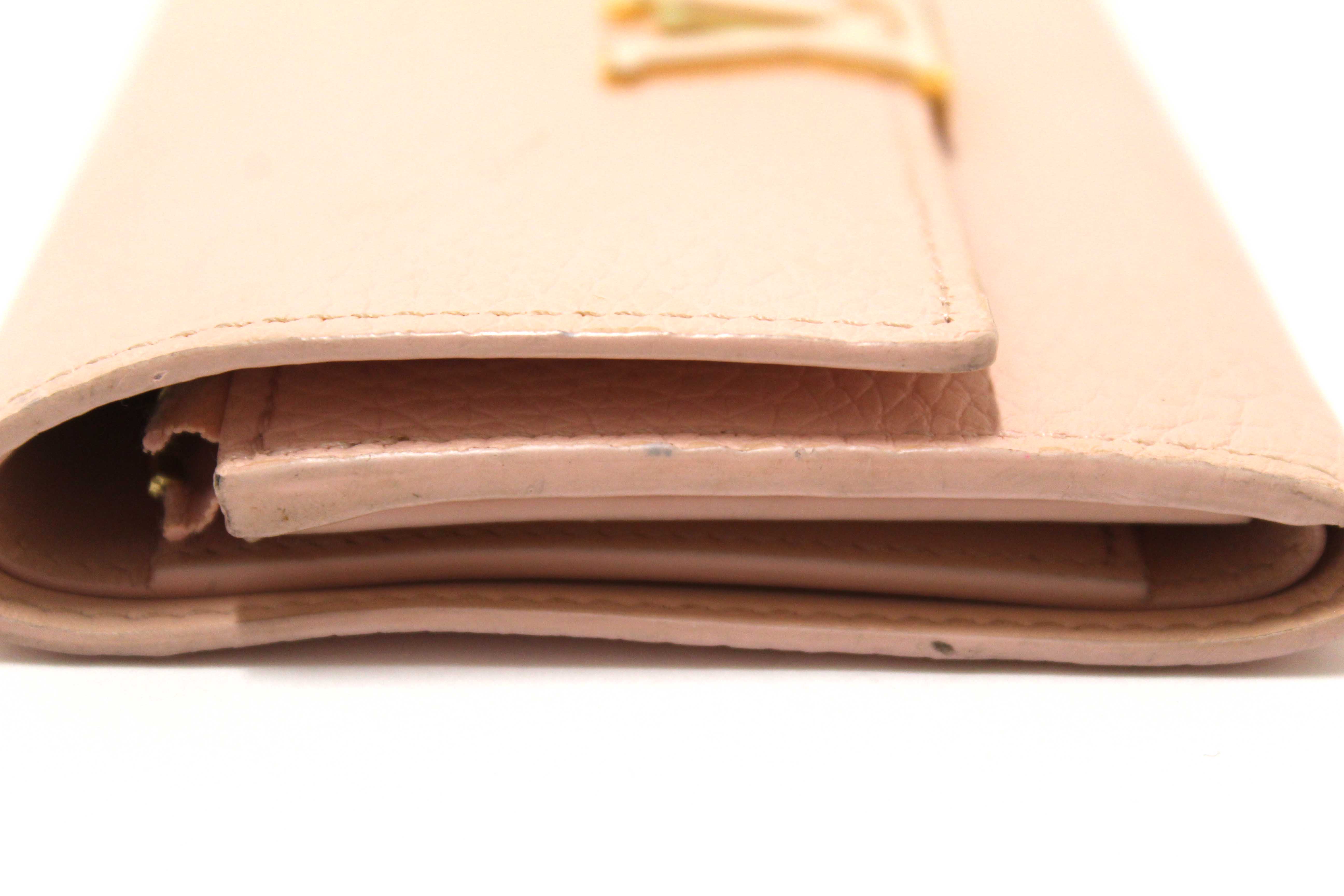 Authentic Louis Vuitton Pink Jasmin Taurillon Leather Capucines Compact Wallet