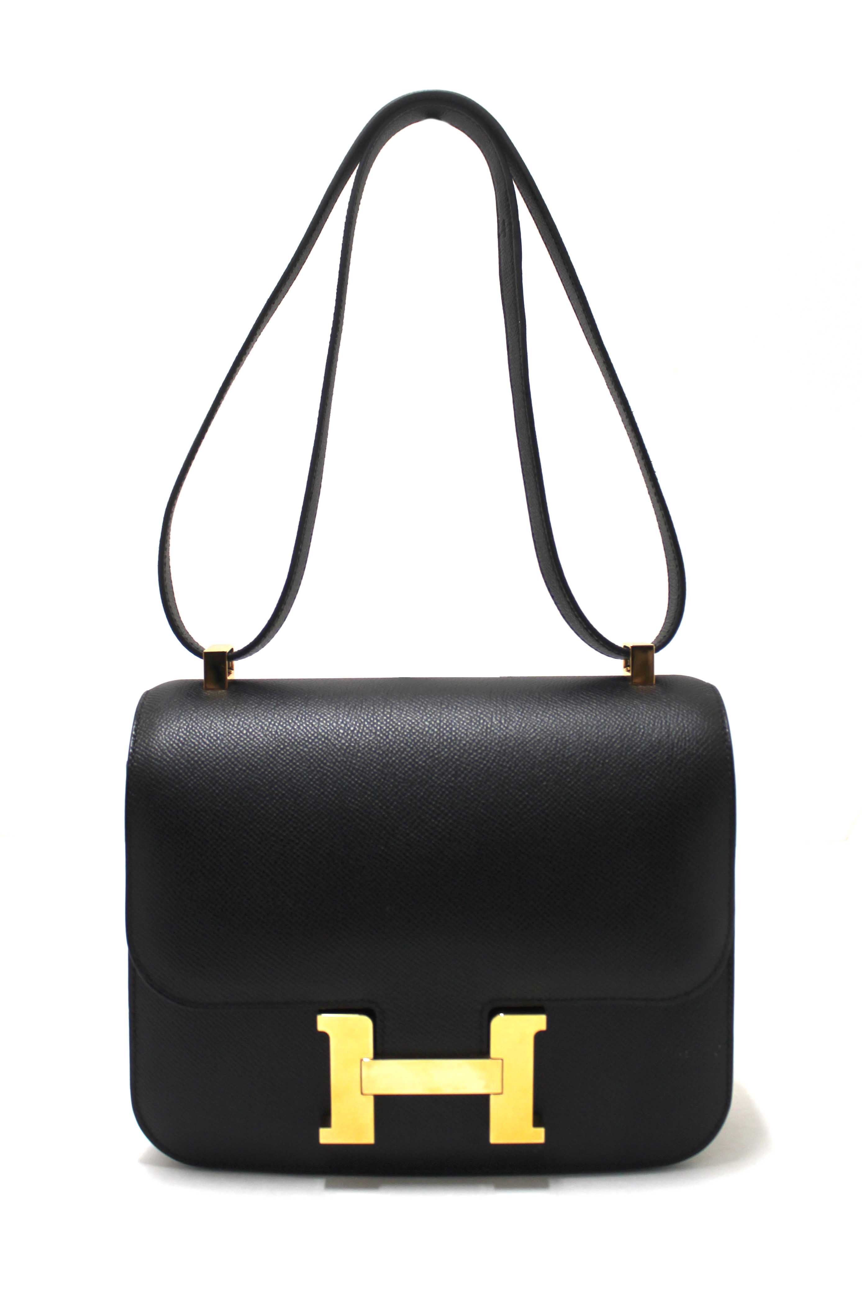 Authentic Hermes Black Epsom Leather Constance 24 Shoulder Bag