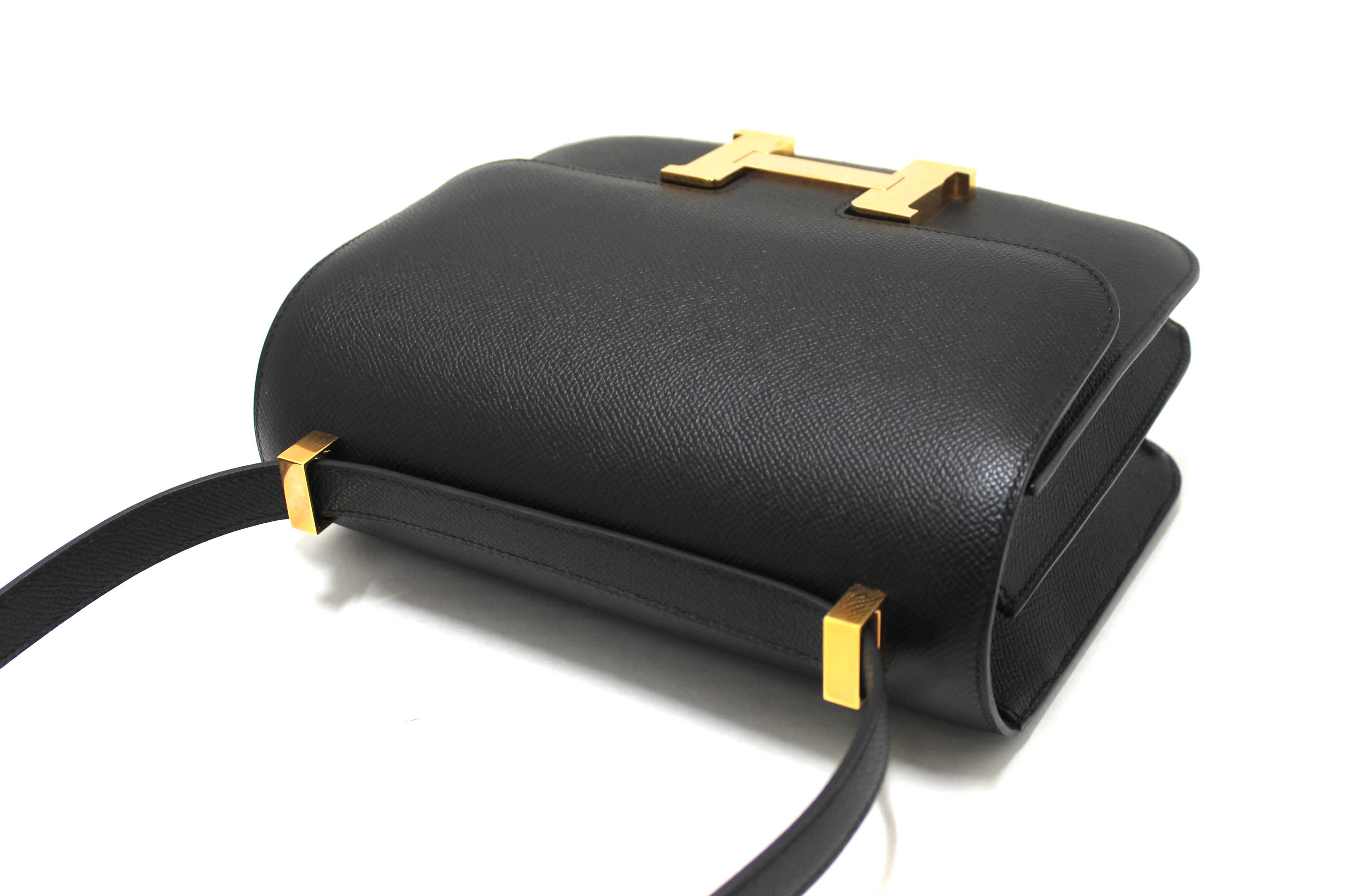 Authentic Hermes Black Epsom Leather Constance 24 Shoulder Bag