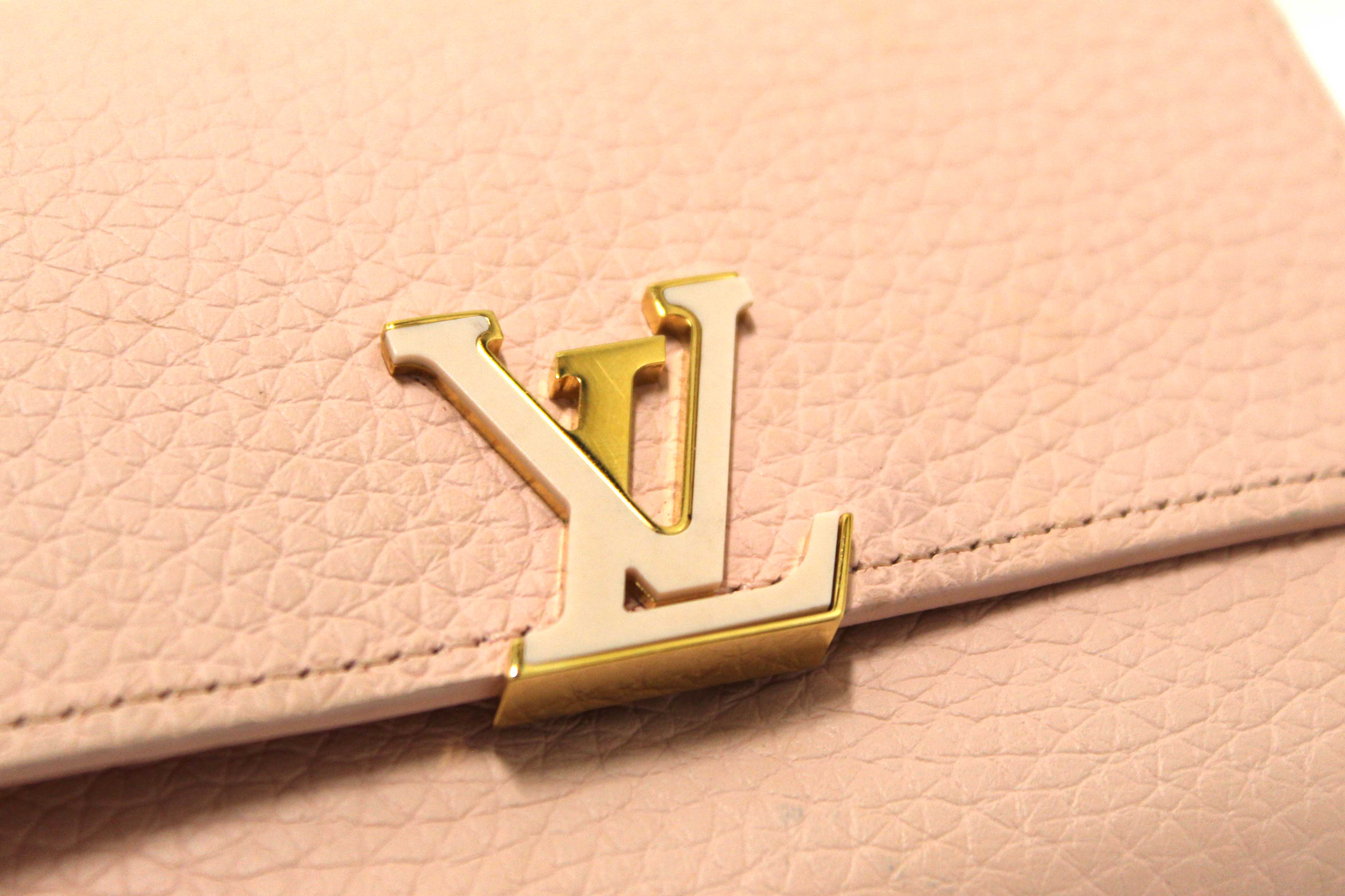 Authentic Louis Vuitton Pink Jasmin Taurillon Leather Capucines Compact Wallet