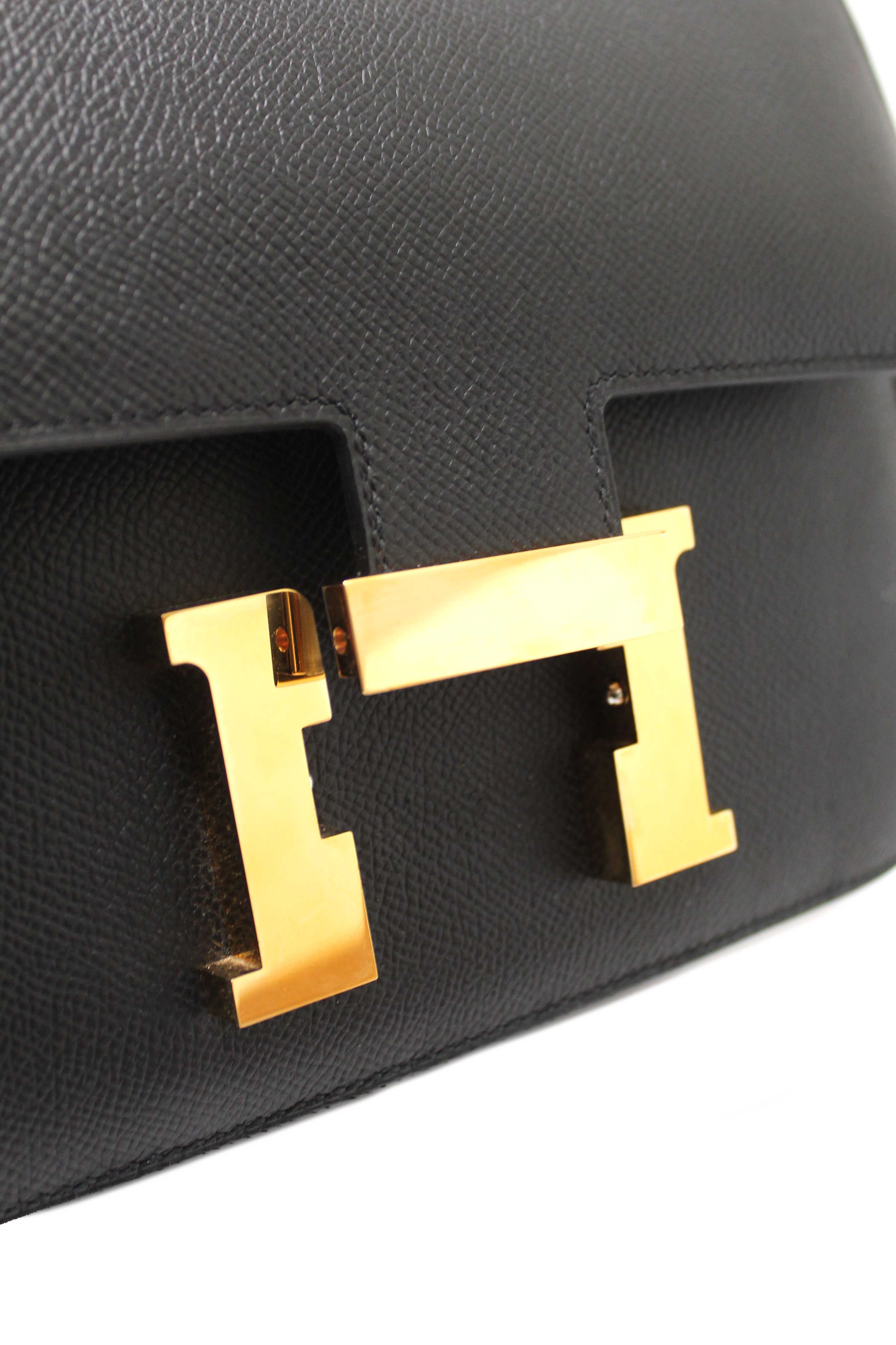 Authentic Hermes Black Epsom Leather Constance 24 Shoulder Bag