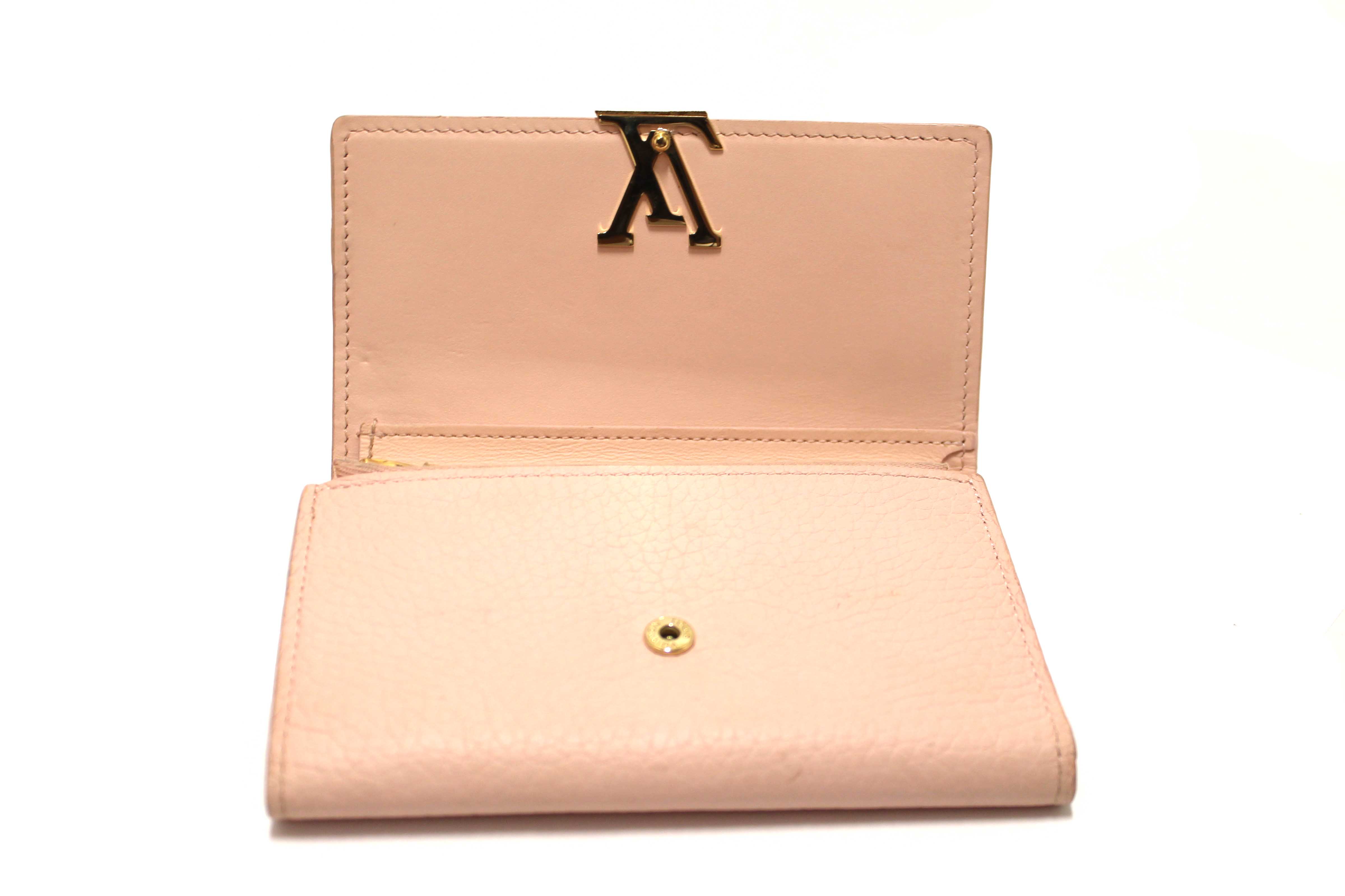 Authentic Louis Vuitton Pink Jasmin Taurillon Leather Capucines Compact Wallet