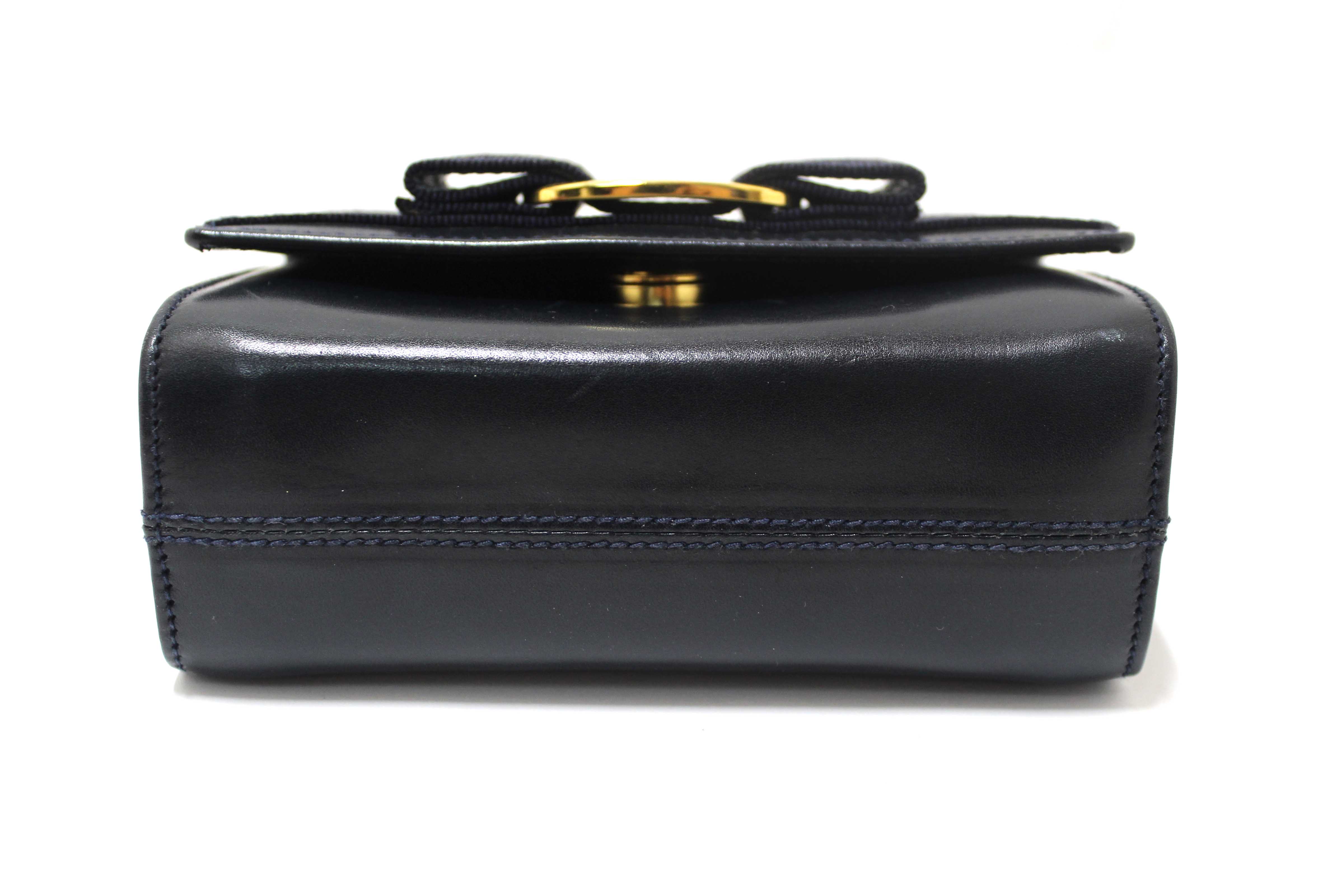 Authentic Salvatore Ferragamo Blue Leather Miss Vera Mini Bag