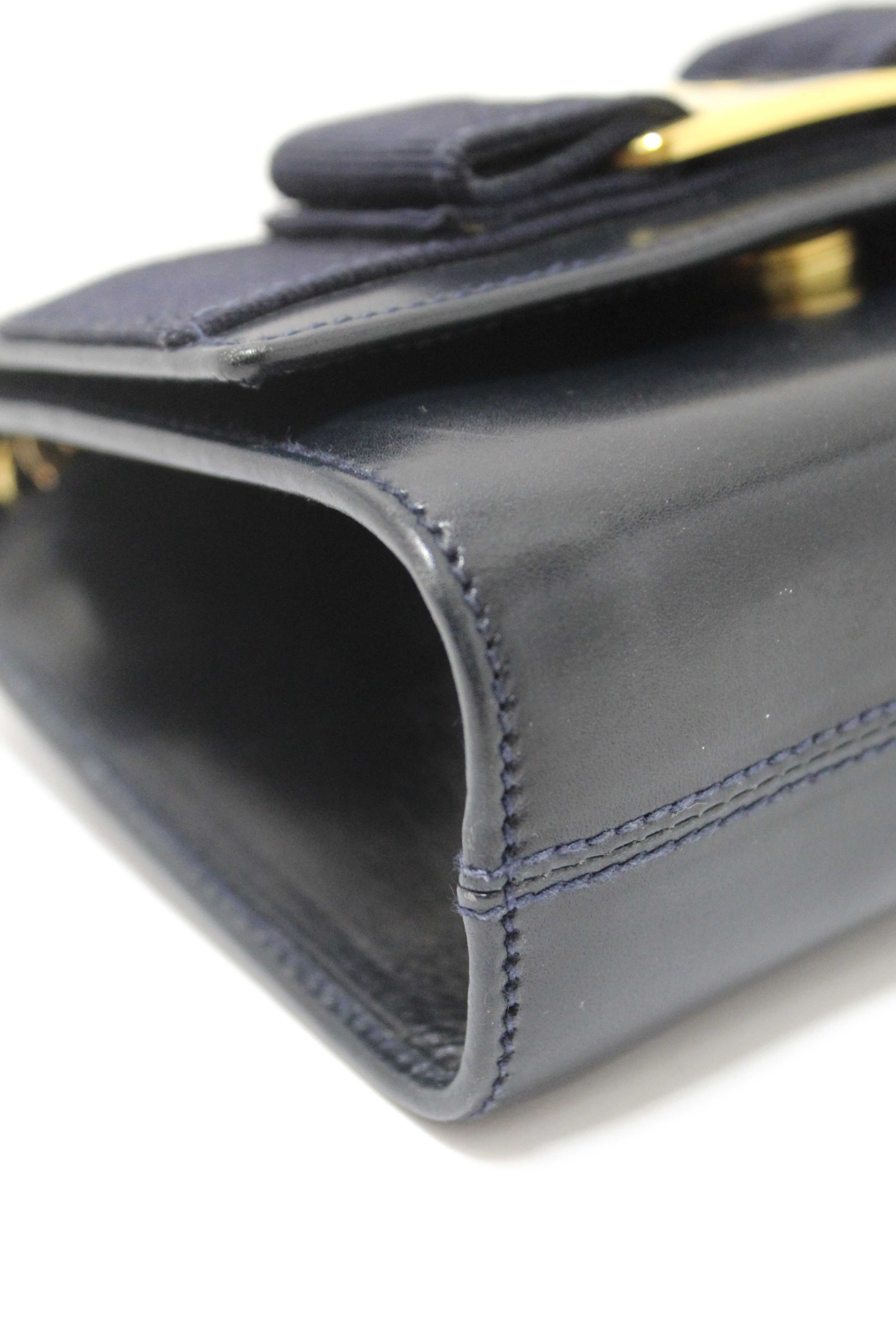 Authentic Salvatore Ferragamo Blue Leather Miss Vera Mini Bag