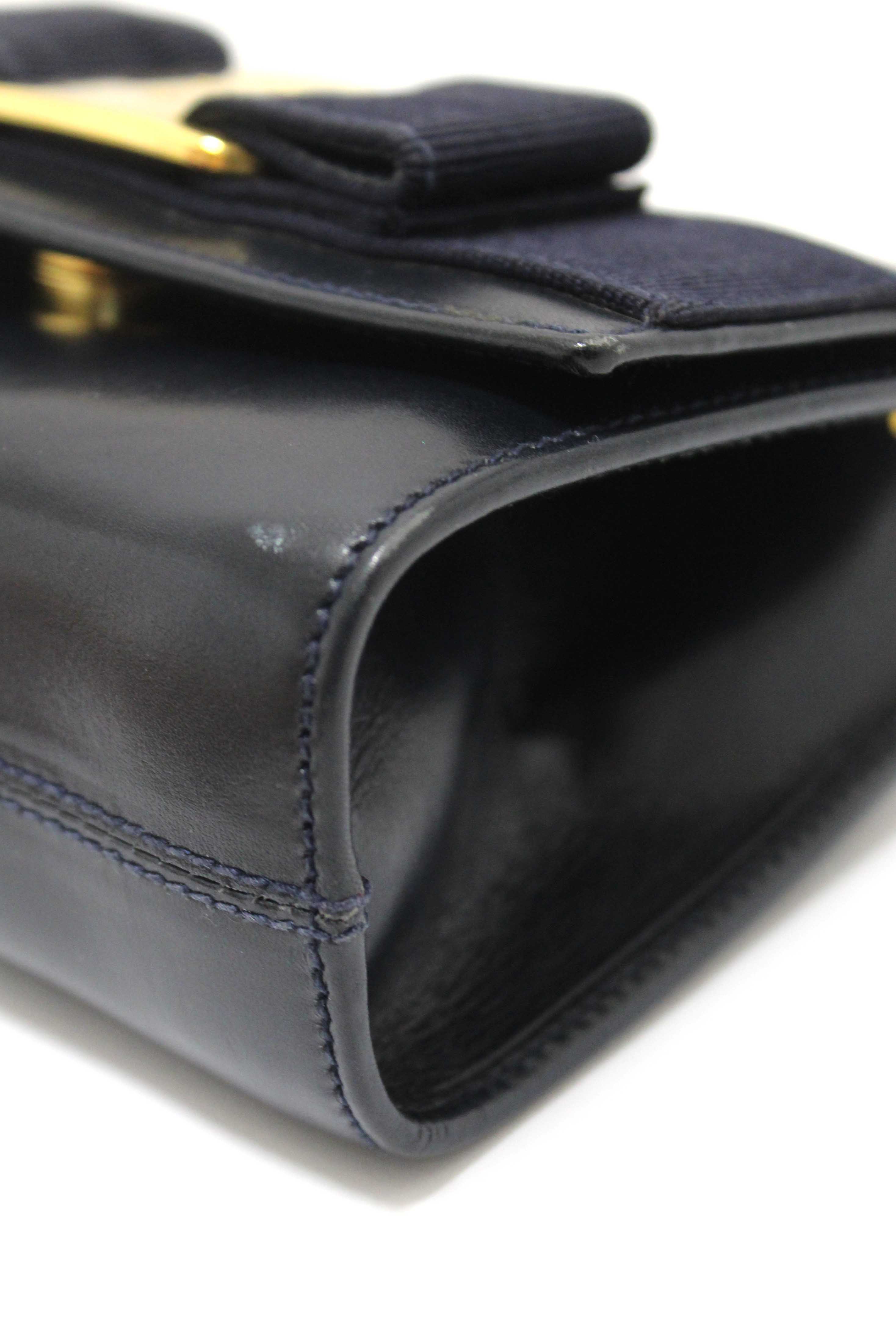 Authentic Salvatore Ferragamo Blue Leather Miss Vera Mini Bag