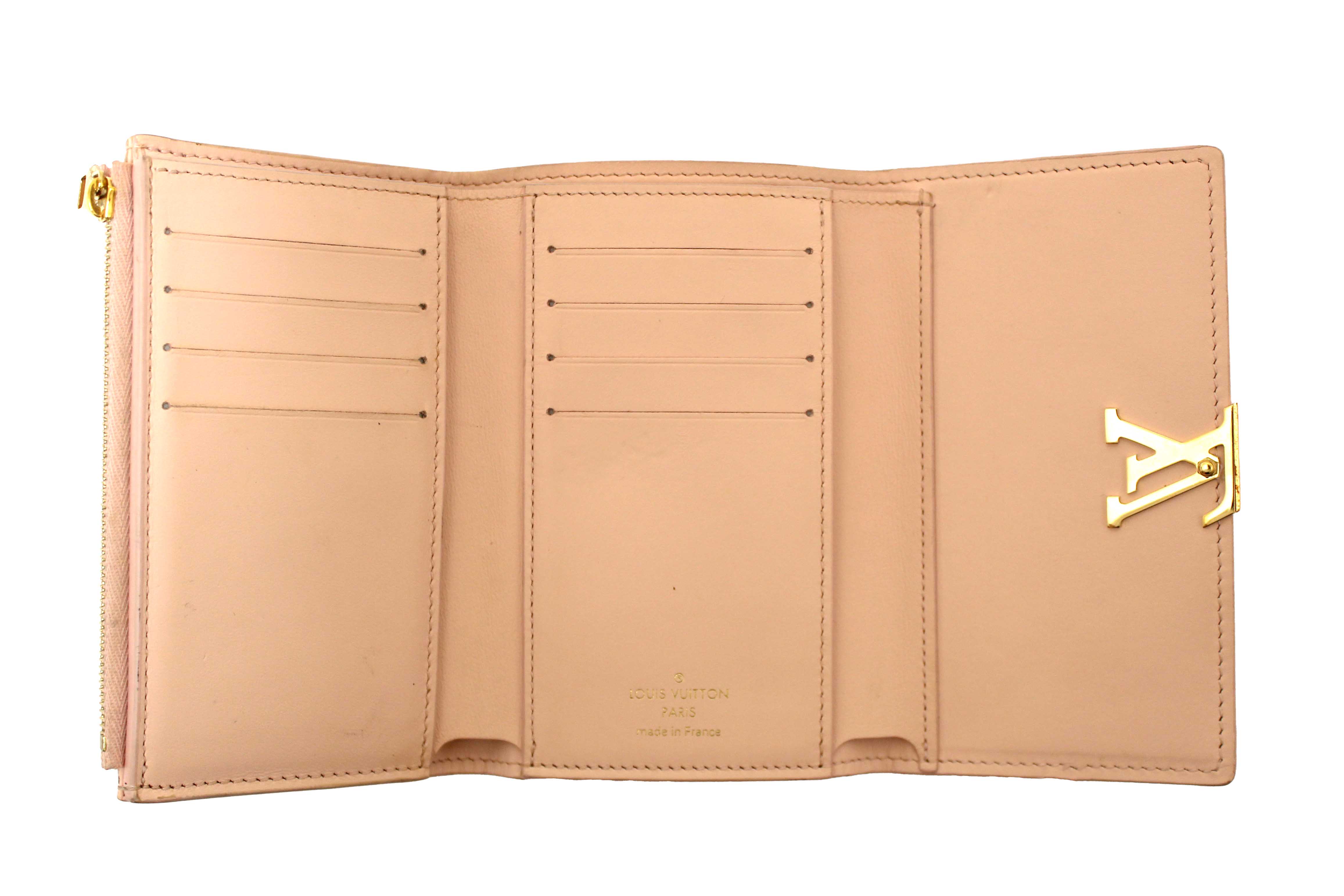 Authentic Louis Vuitton Pink Jasmin Taurillon Leather Capucines Compact Wallet