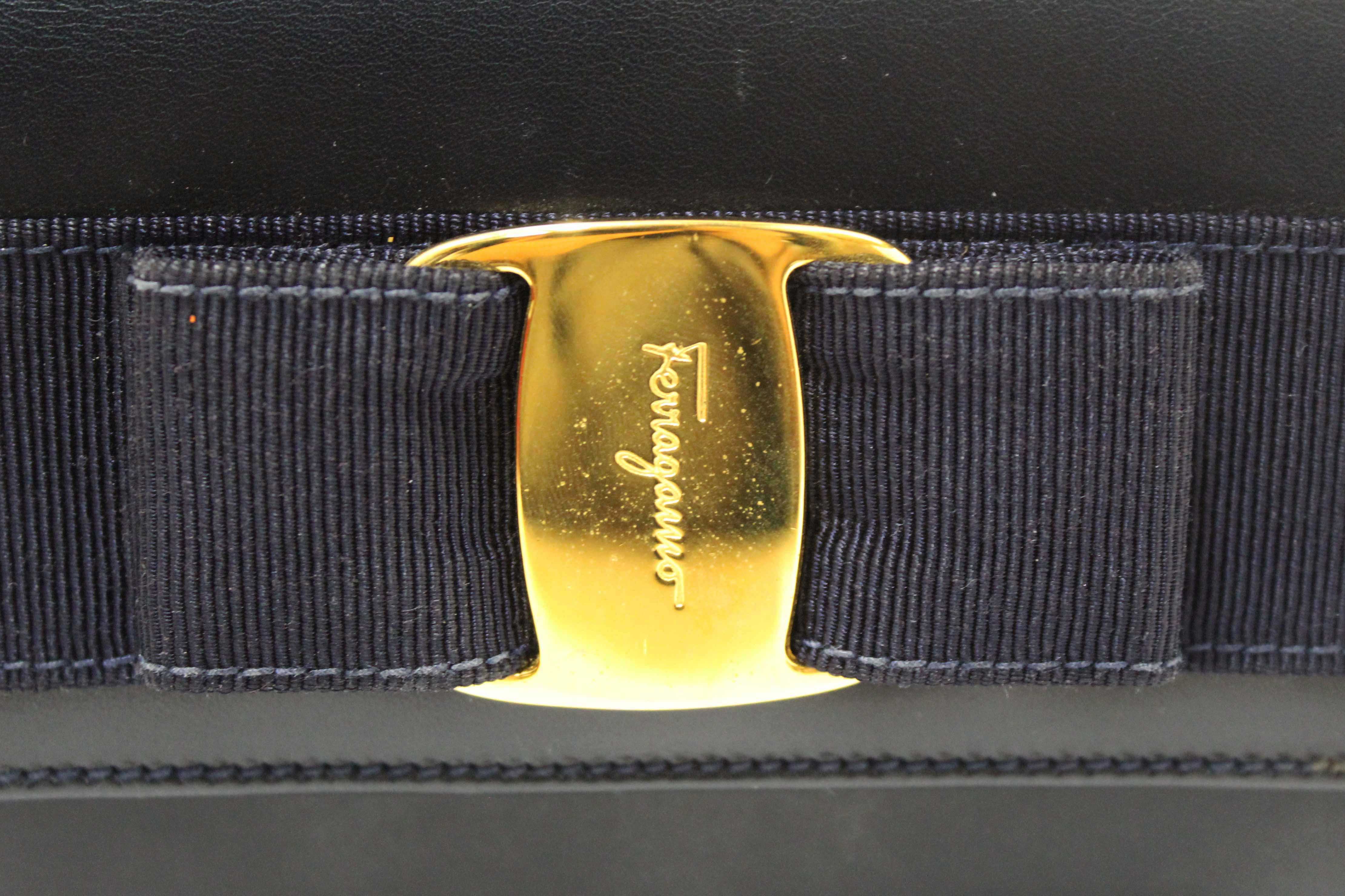 Authentic Salvatore Ferragamo Blue Leather Miss Vera Mini Bag