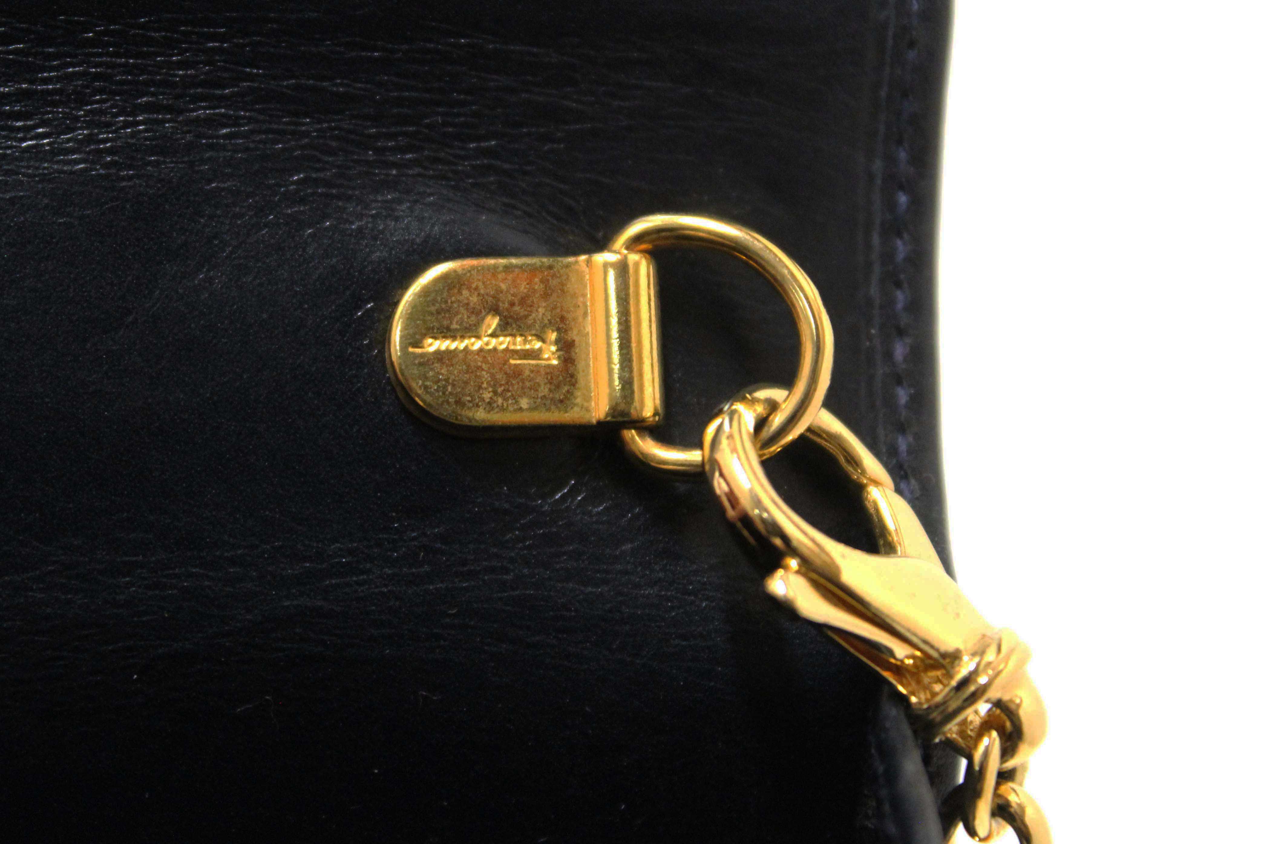 Authentic Salvatore Ferragamo Blue Leather Miss Vera Mini Bag