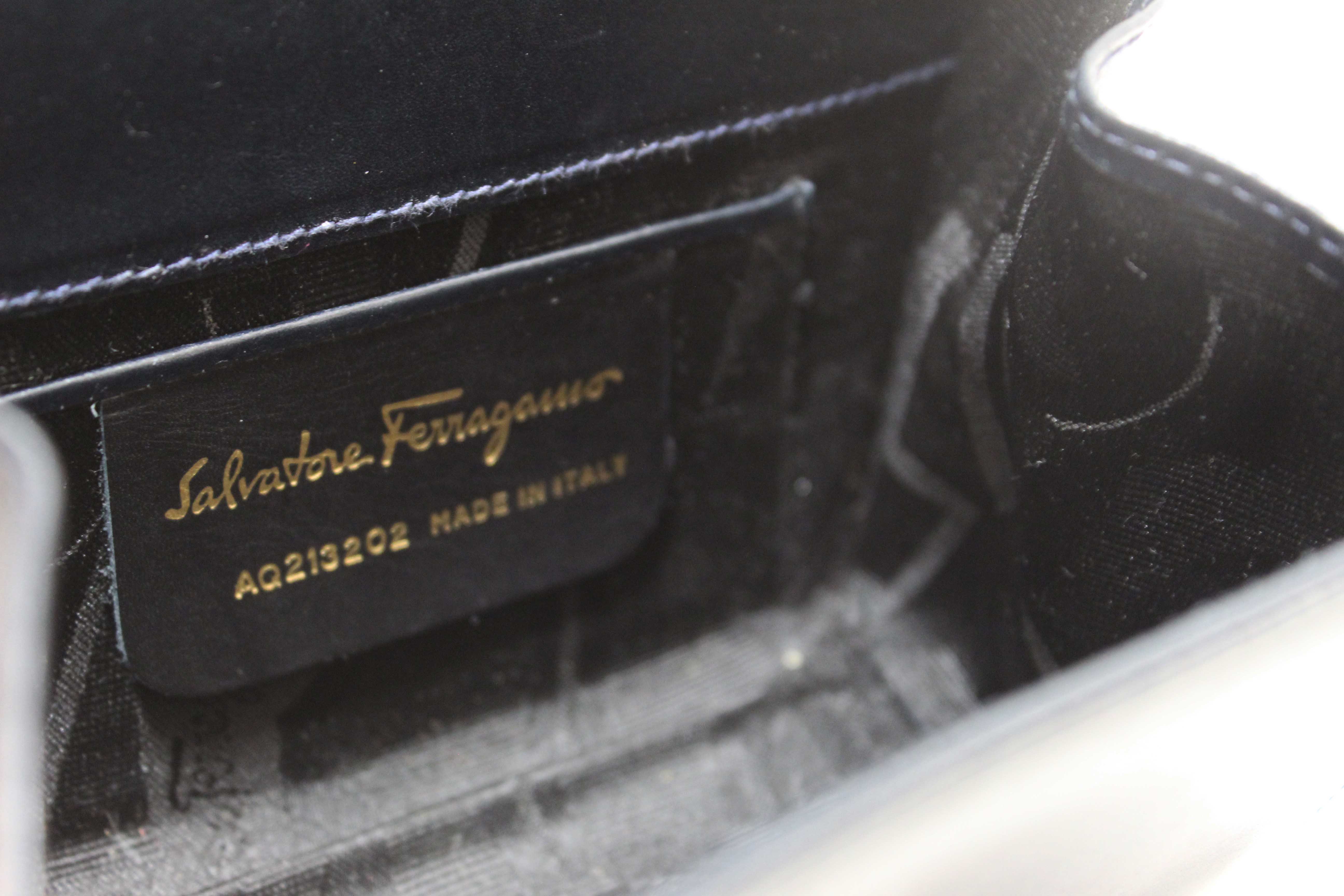 Authentic Salvatore Ferragamo Blue Leather Miss Vera Mini Bag