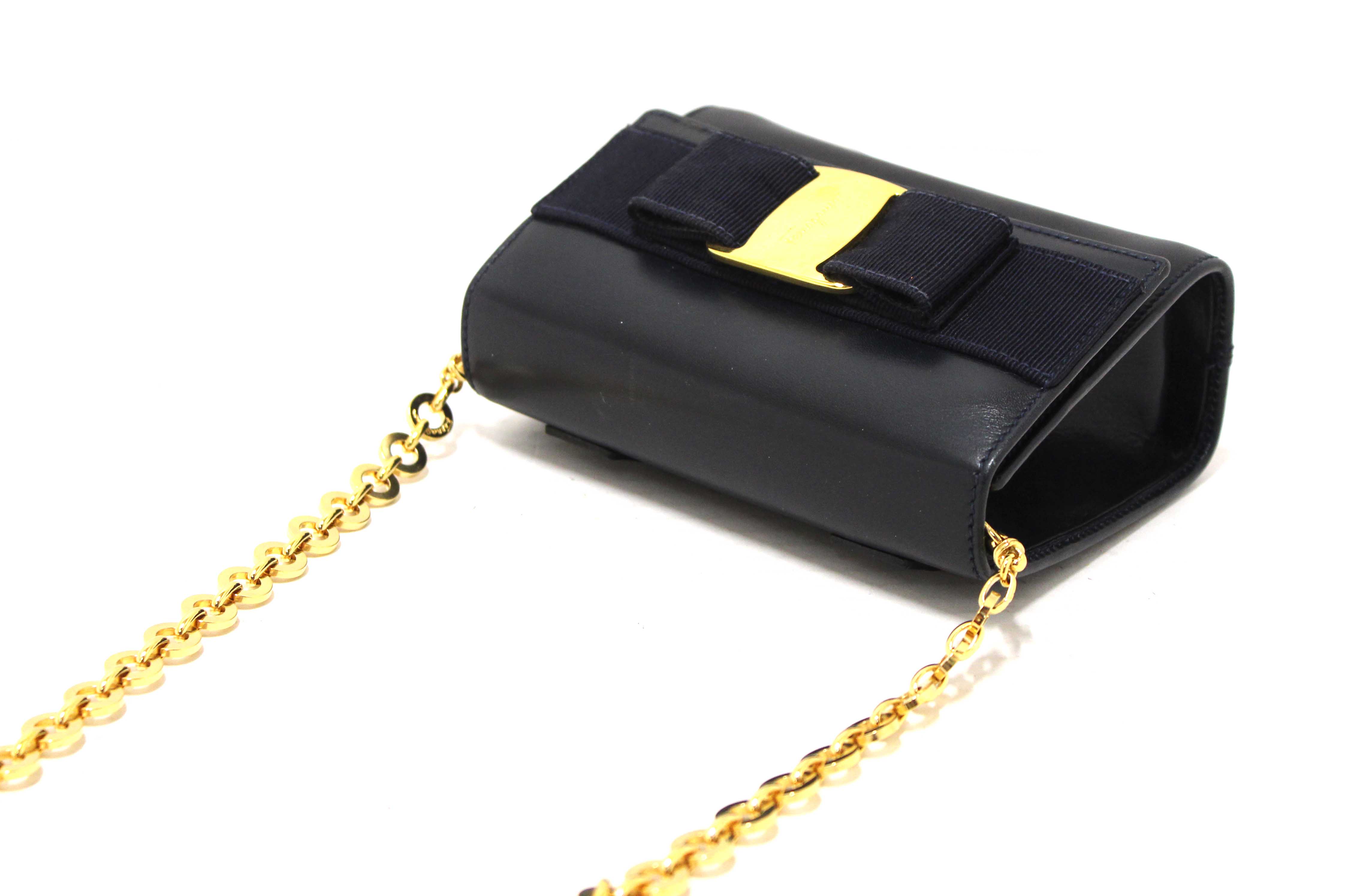 Authentic Salvatore Ferragamo Blue Leather Miss Vera Mini Bag