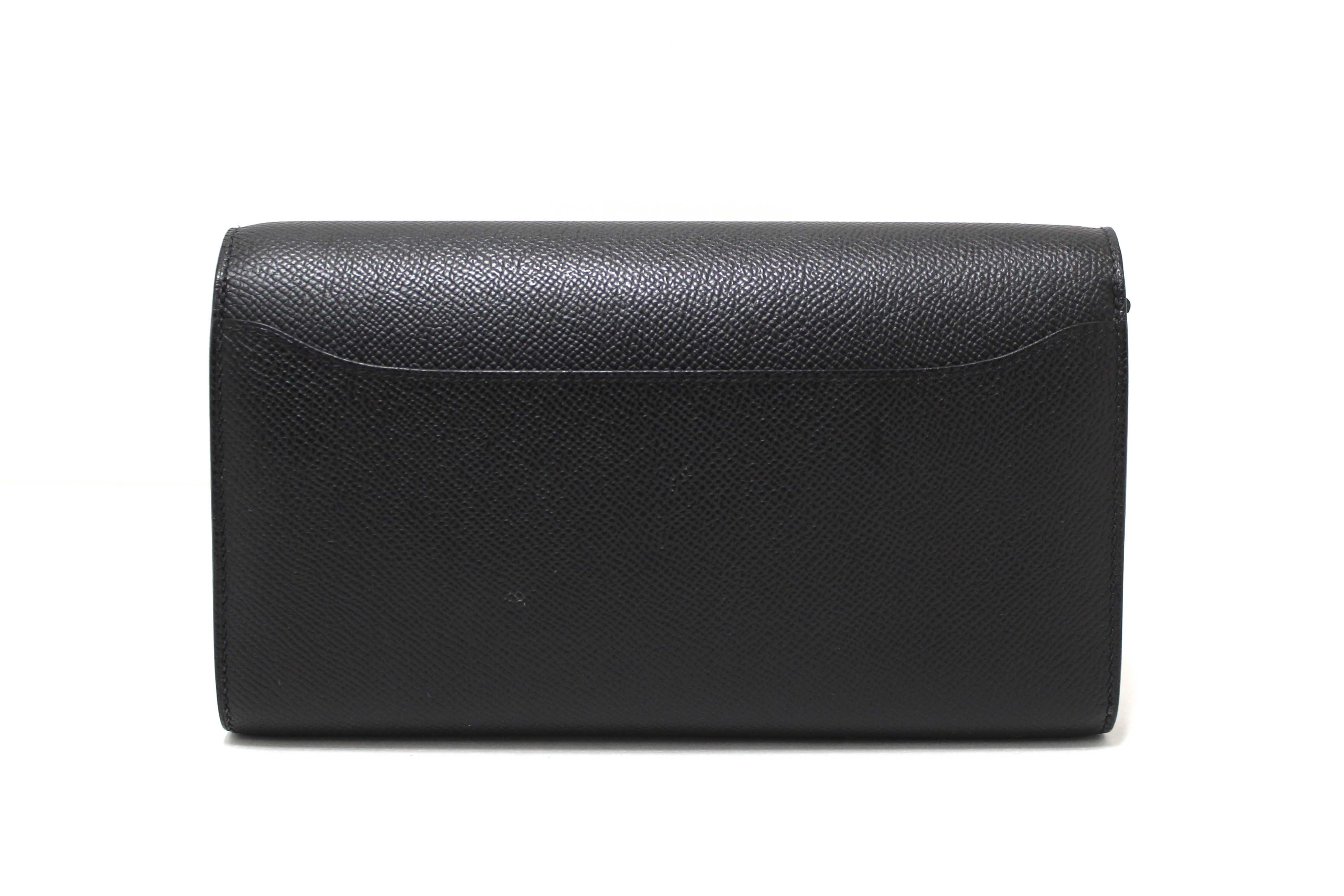 Authentic Hermes Black Epsom Leather Constance To Go Wallet Crossbody Bag