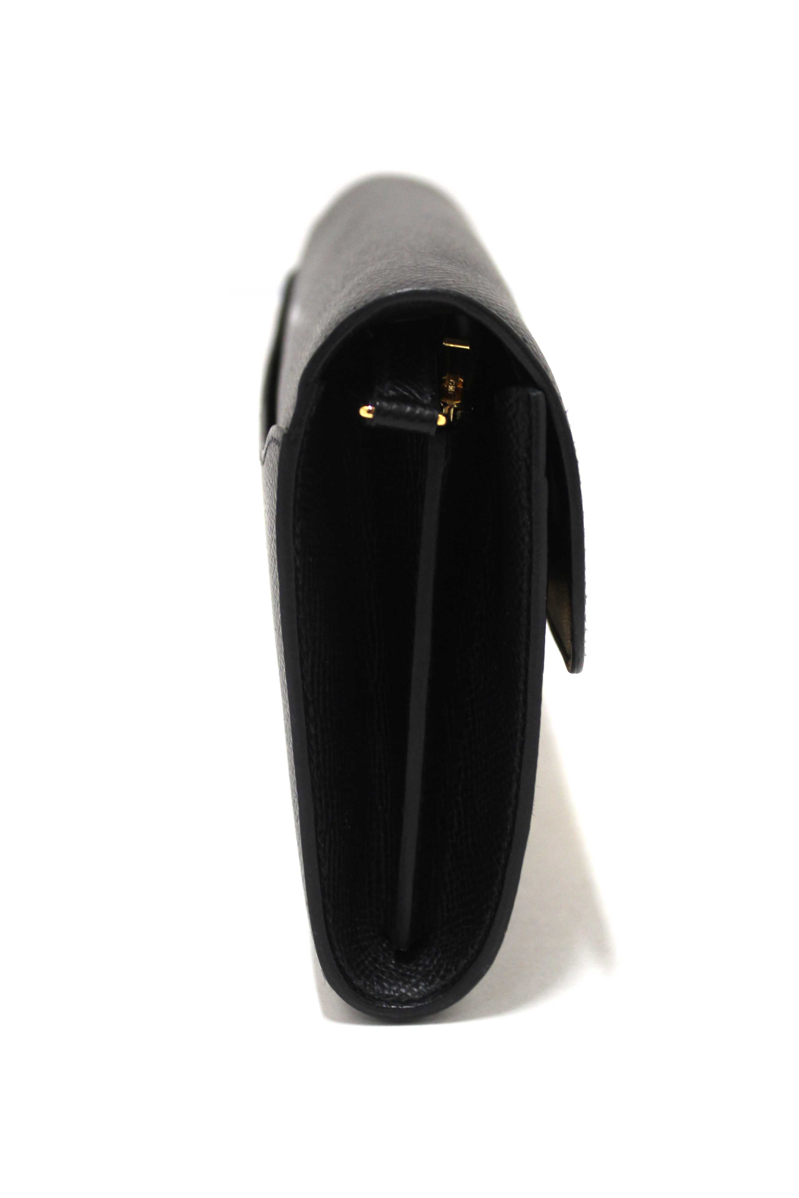 Authentic Hermes Black Epsom Leather Constance To Go Wallet Crossbody Bag