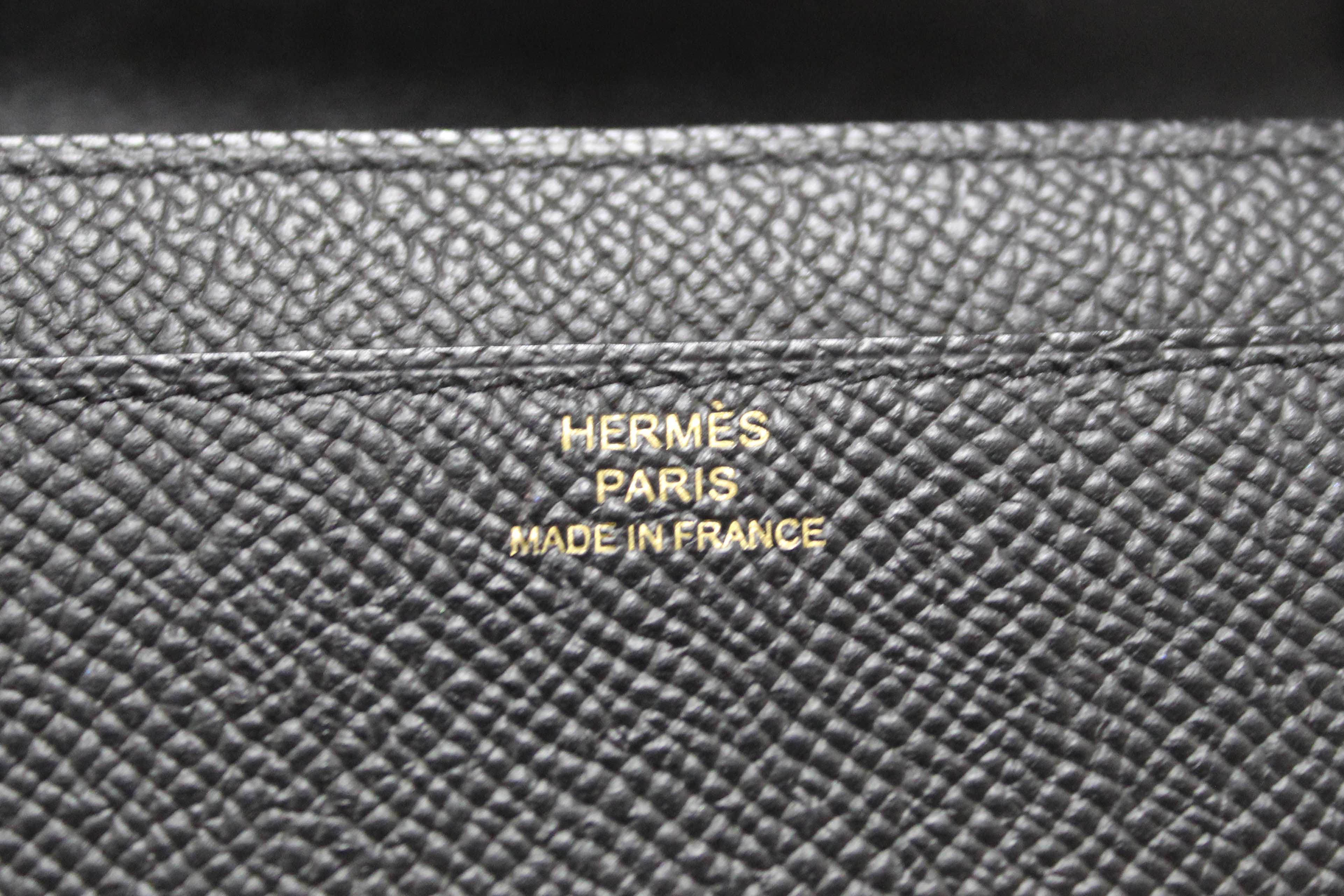 Authentic Hermes Black Epsom Leather Constance To Go Wallet Crossbody Bag