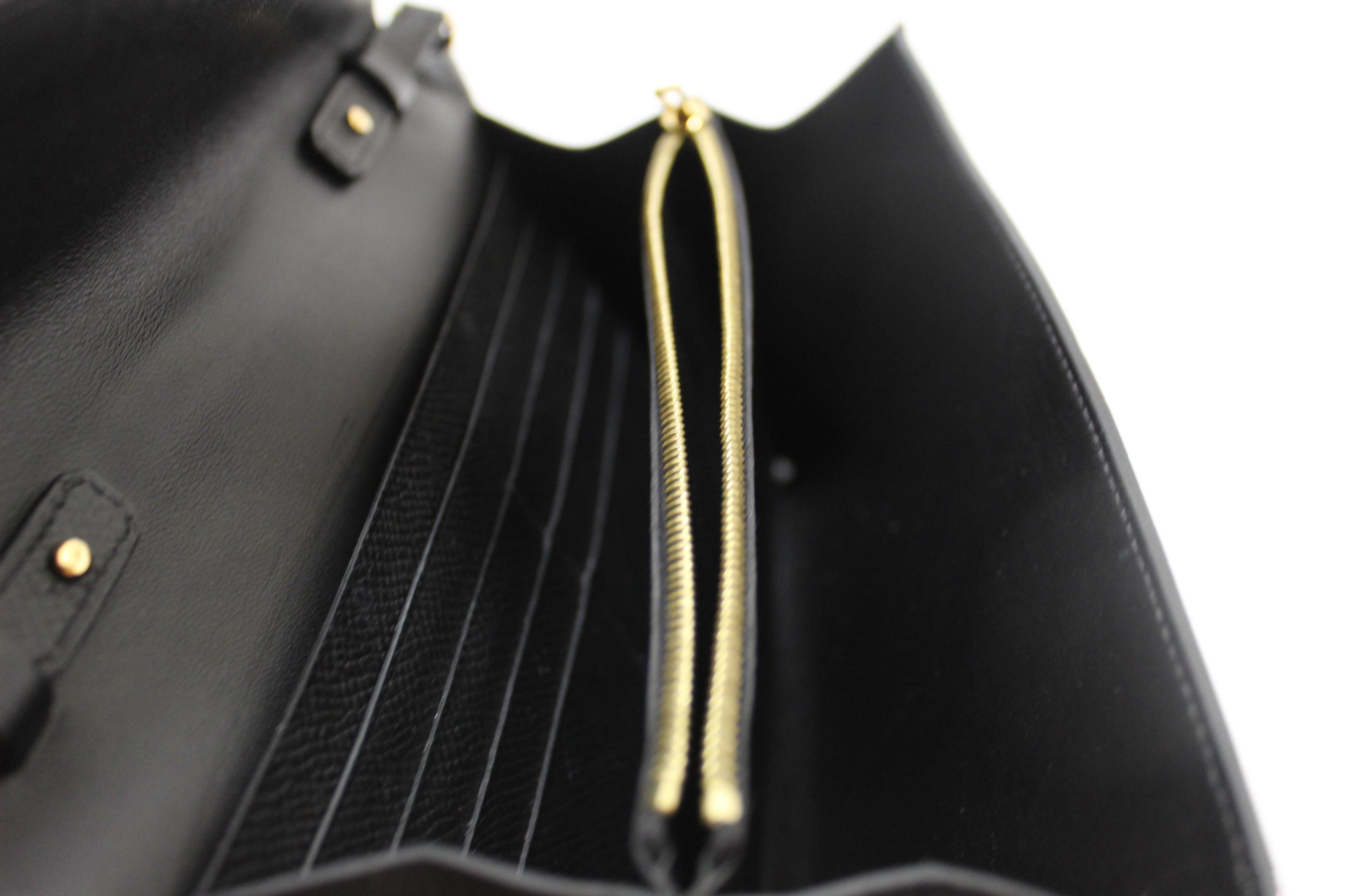 Authentic Hermes Black Epsom Leather Constance To Go Wallet Crossbody Bag