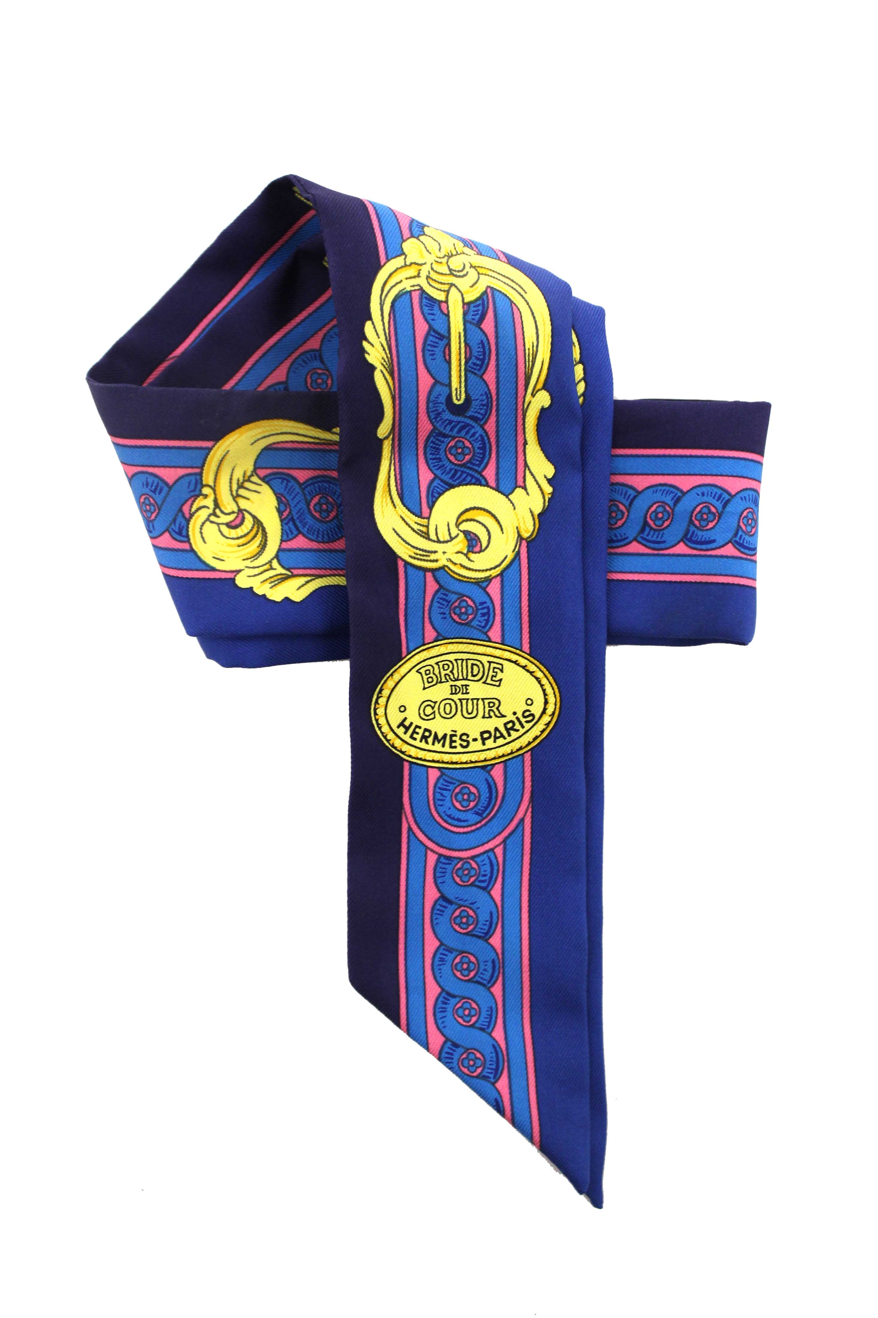 Authentic Hermes Blue Silk Bride De Cour Twilly Bandeau Scarf