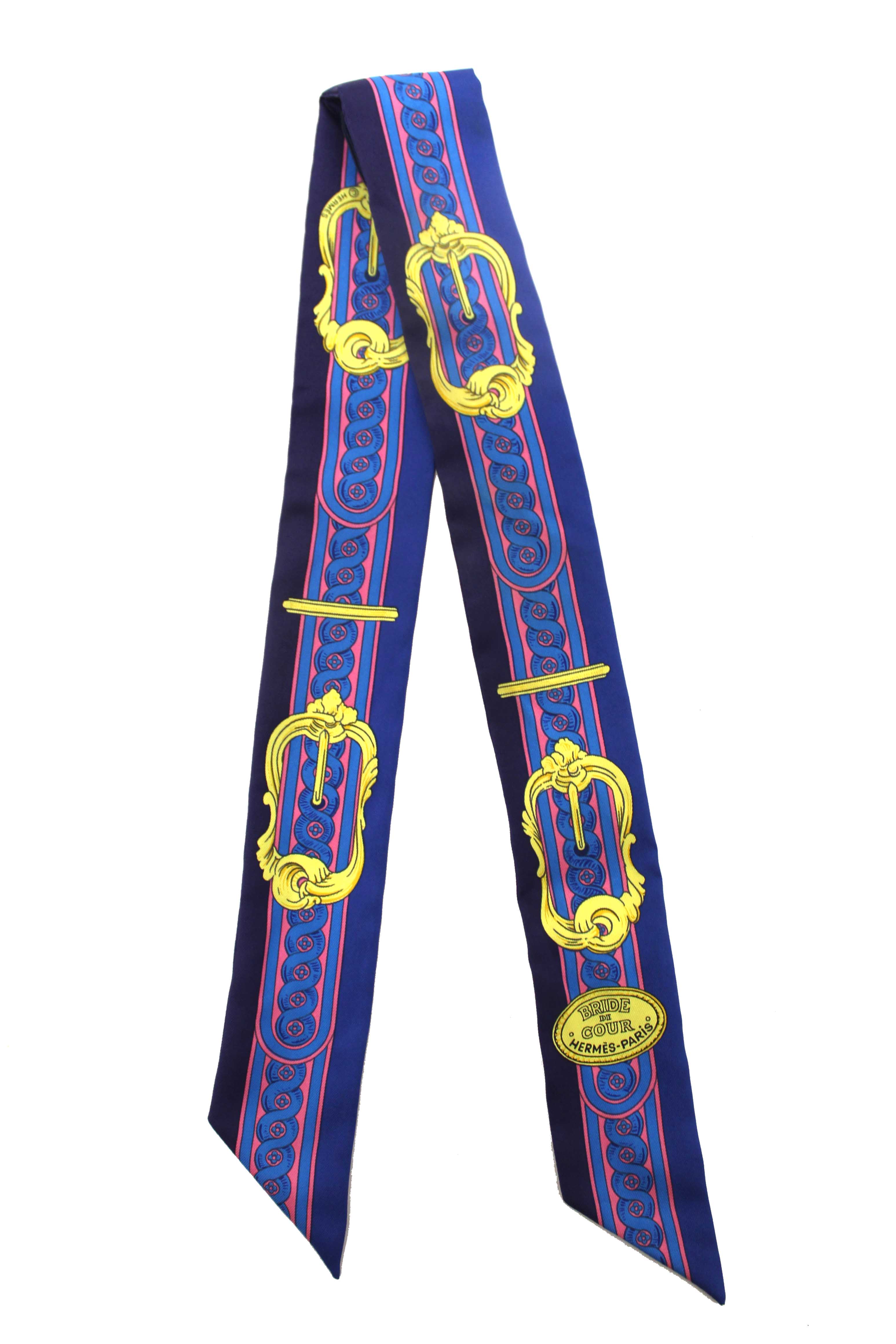 Authentic Hermes Blue Silk Bride De Cour Twilly Bandeau Scarf