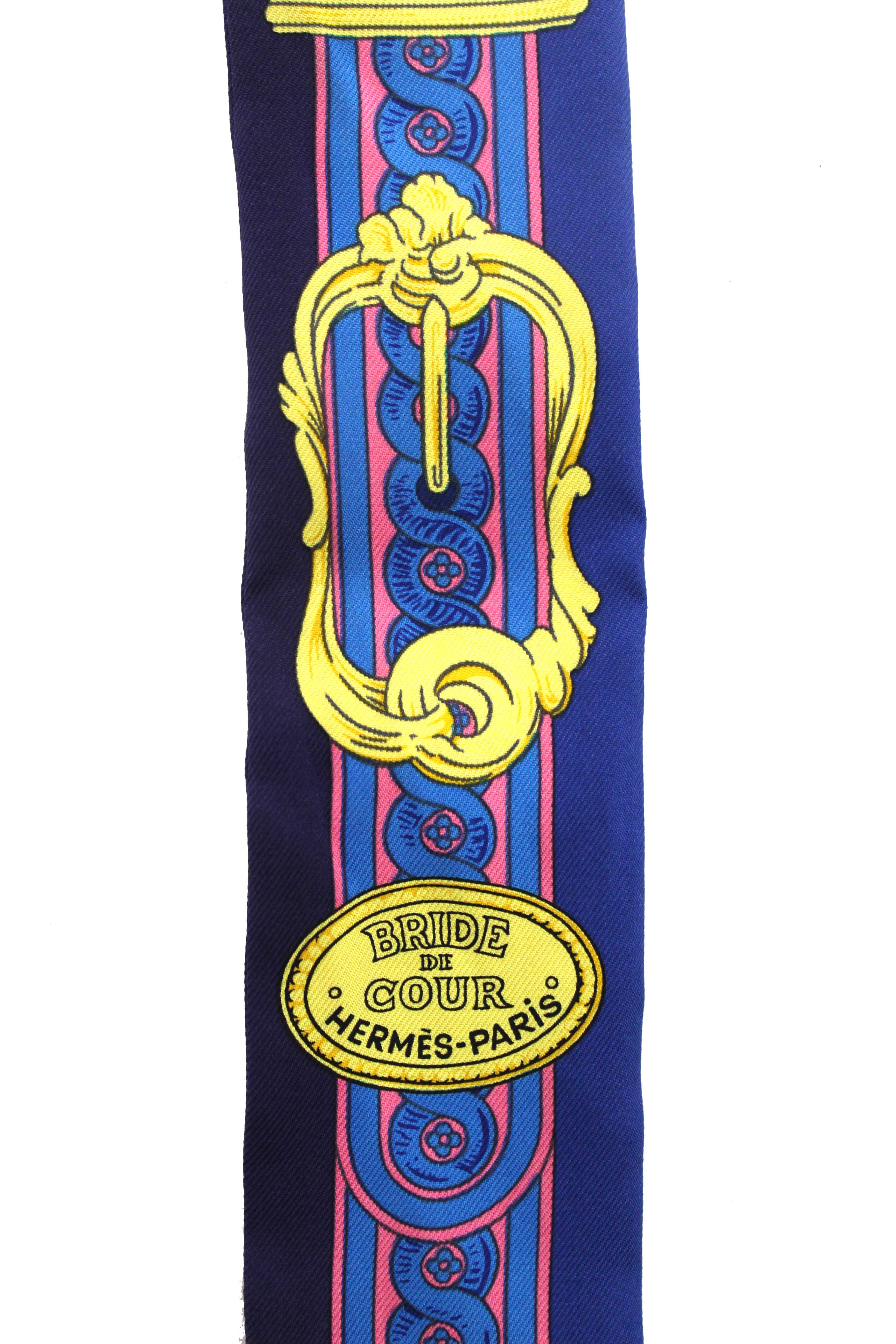 Authentic Hermes Blue Silk Bride De Cour Twilly Bandeau Scarf