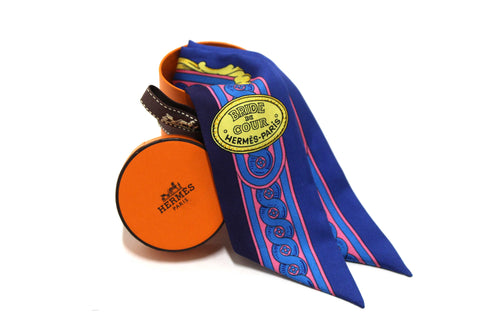 Authentic Hermes Blue Silk Bride De Cour Twilly Bandeau Scarf