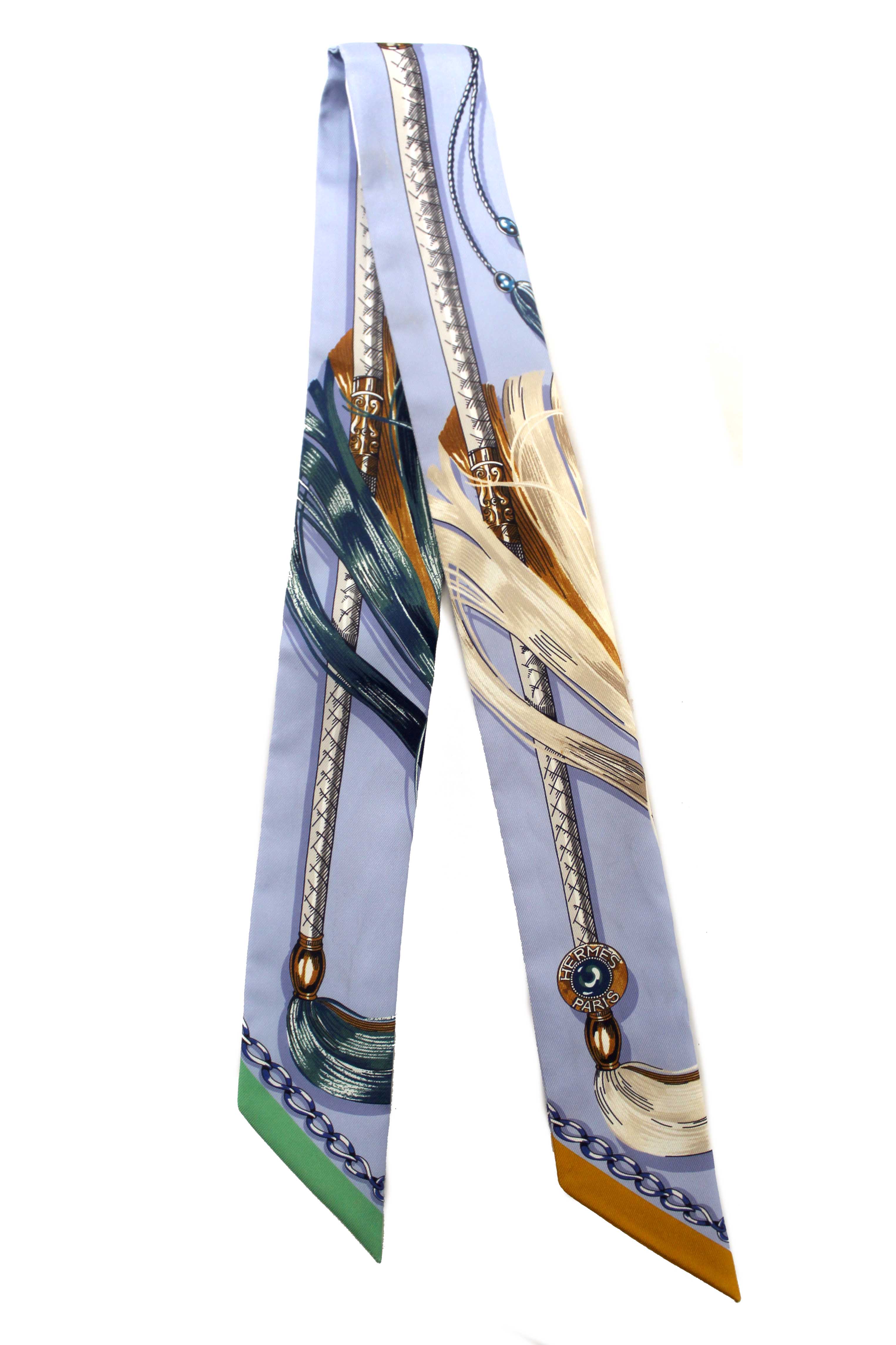 Authentic Hermes Blue Silk Cavalcades Twilly Bandeau Scarf