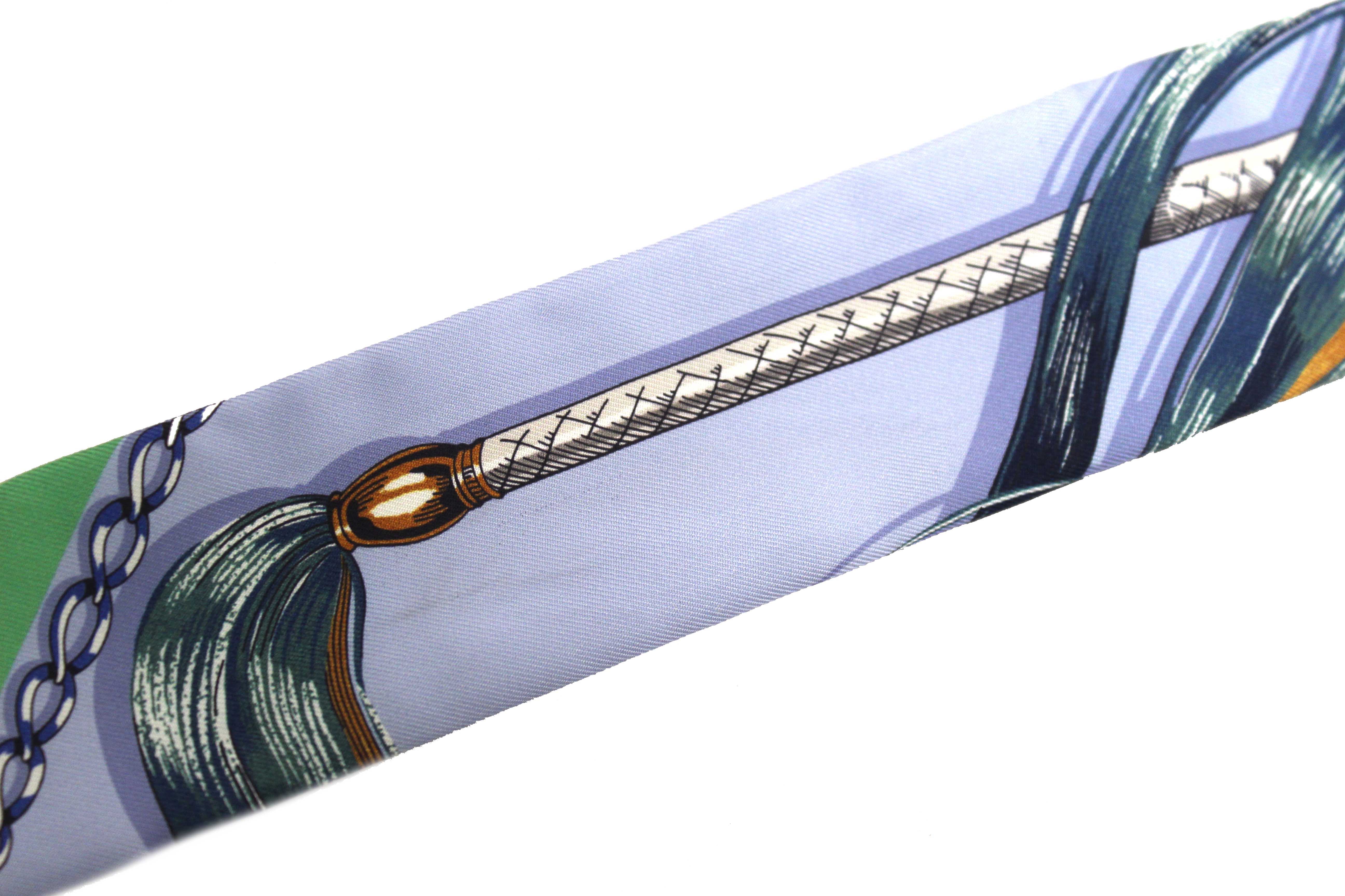 Authentic Hermes Blue Silk Cavalcades Twilly Bandeau Scarf