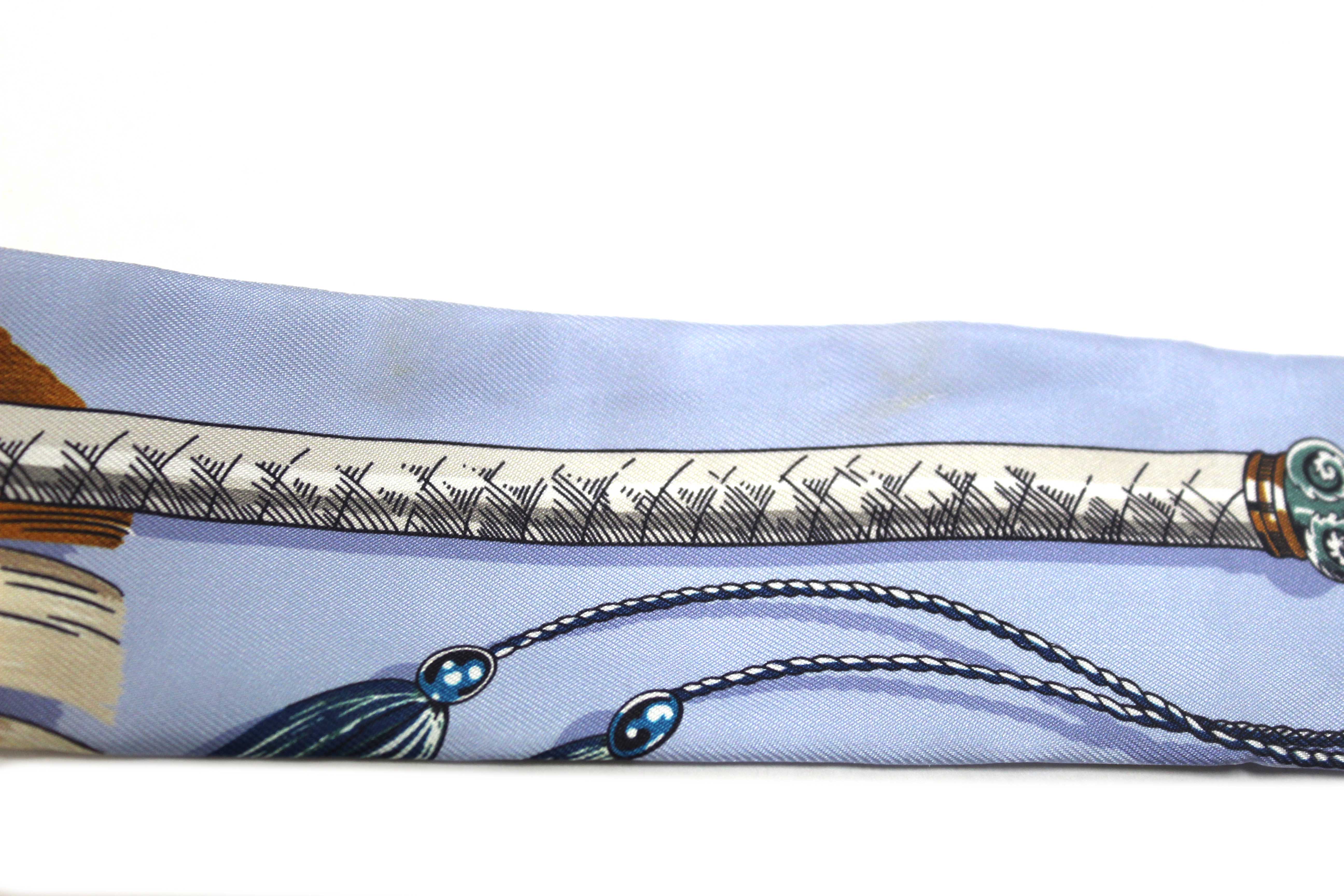 Authentic Hermes Blue Silk Cavalcades Twilly Bandeau Scarf