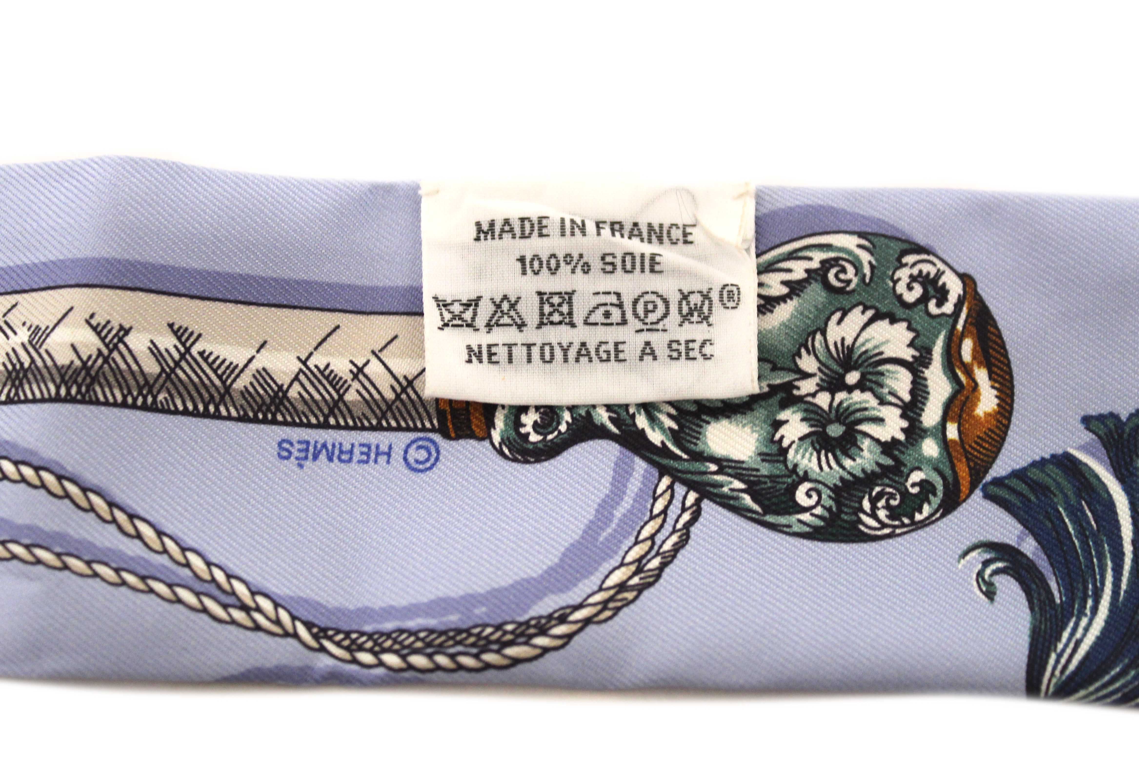 Authentic Hermes Blue Silk Cavalcades Twilly Bandeau Scarf