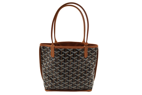 Authentic Goyard Black and Brown Goyardine Canvas Anjou Mini Tote Bag