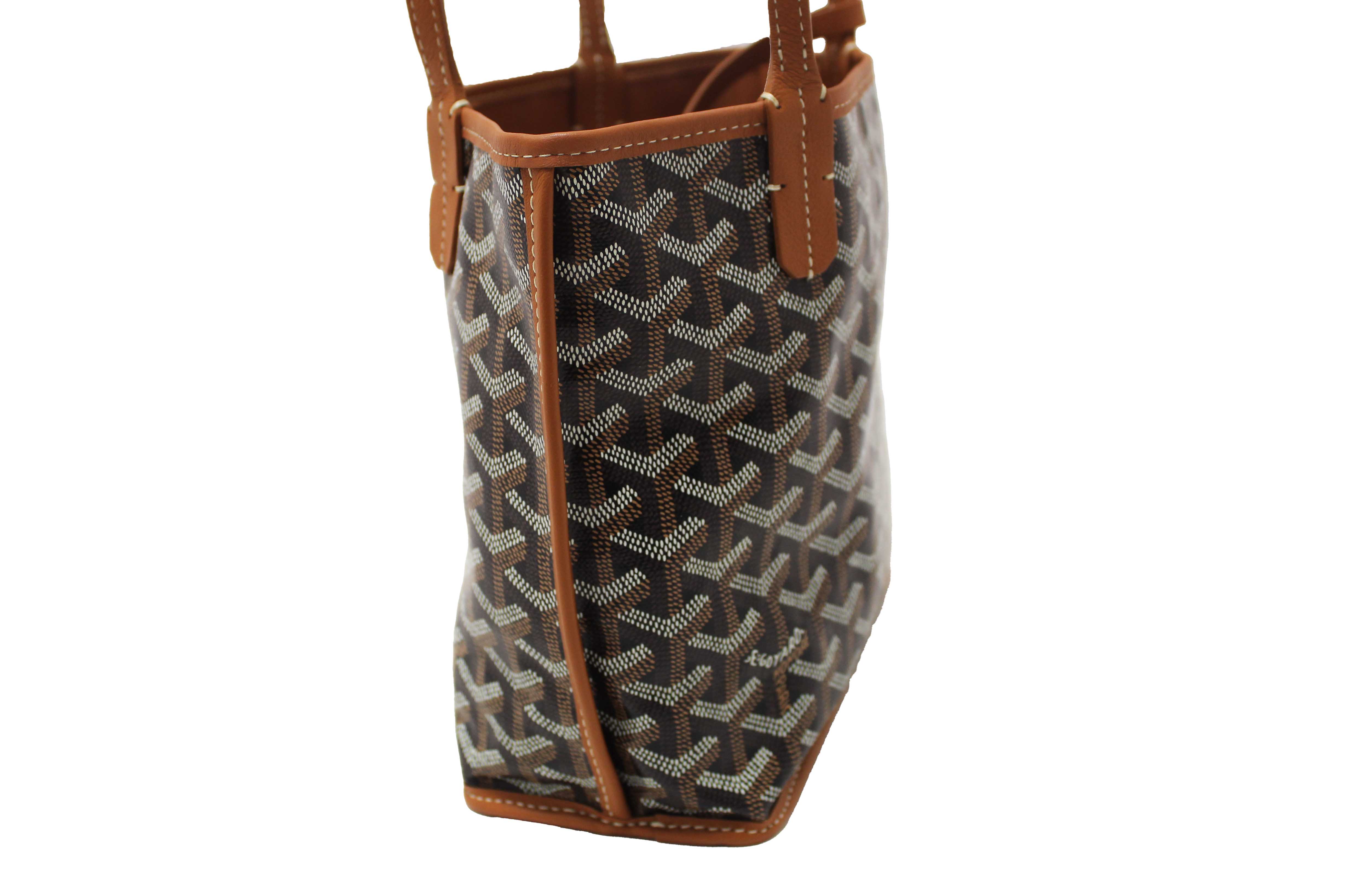 Authentic Goyard Black and Brown Goyardine Canvas Anjou Mini Tote Bag