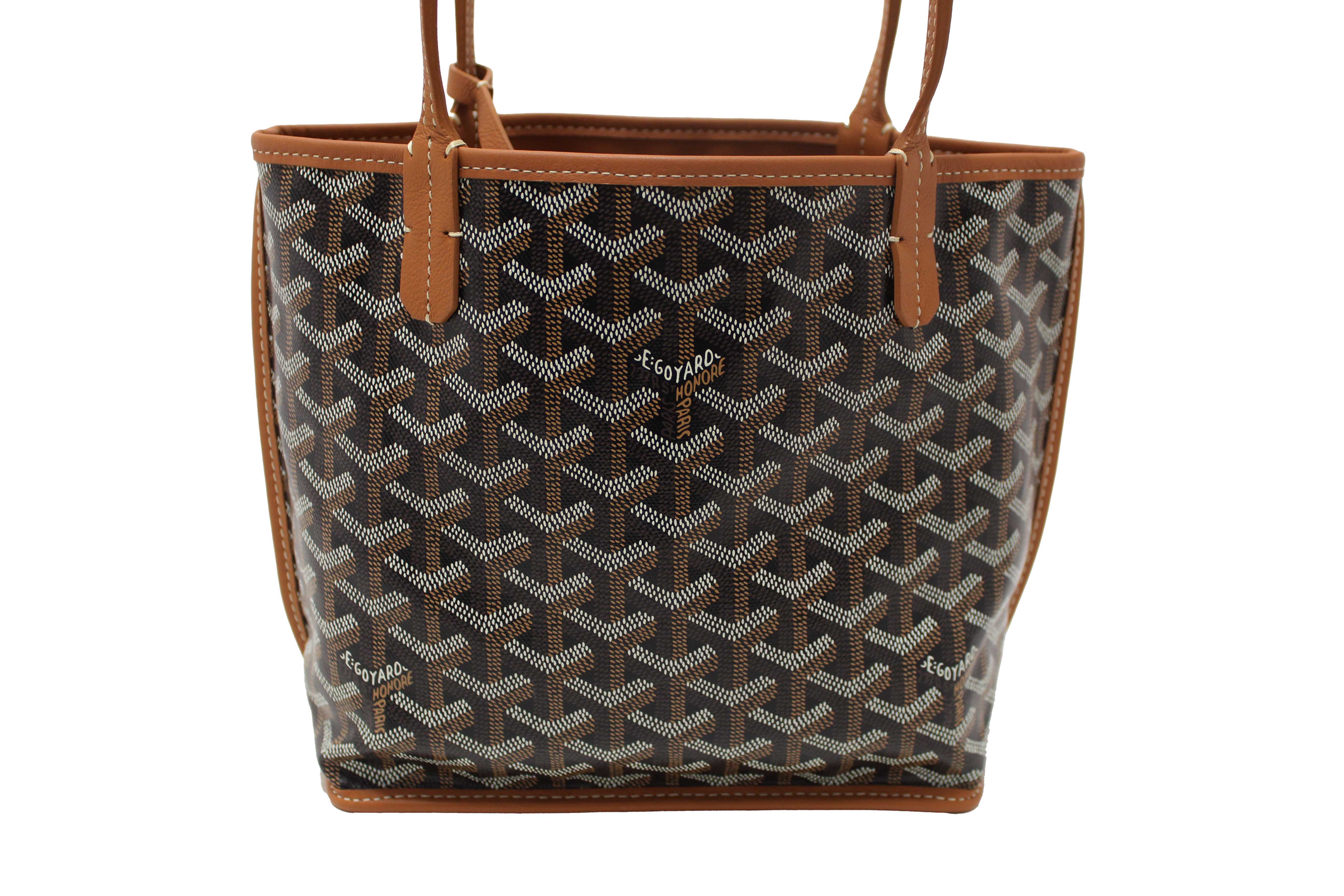 Authentic Goyard Black and Brown Goyardine Canvas Anjou Mini Tote Bag