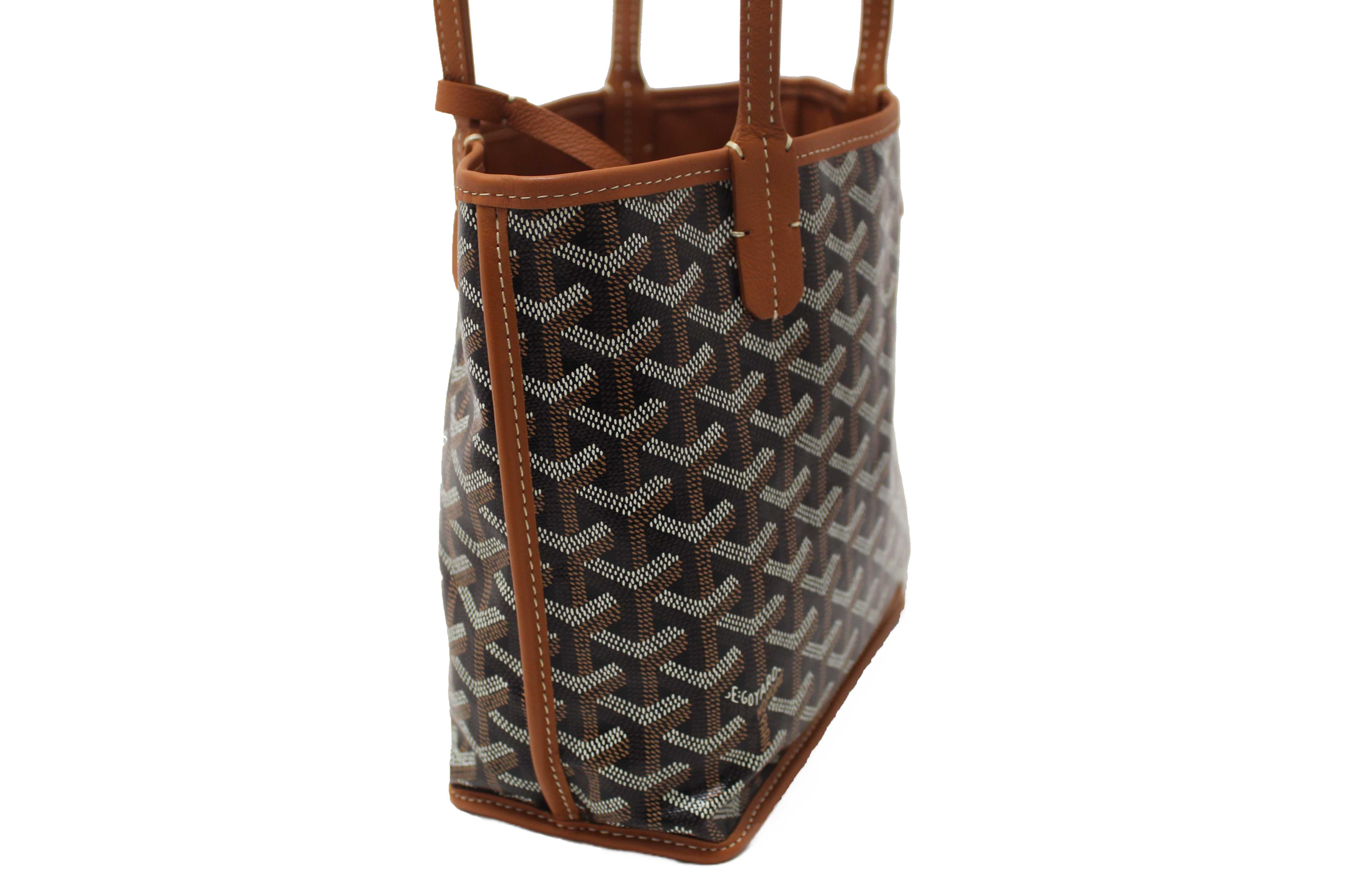 Authentic Goyard Black and Brown Goyardine Canvas Anjou Mini Tote Bag